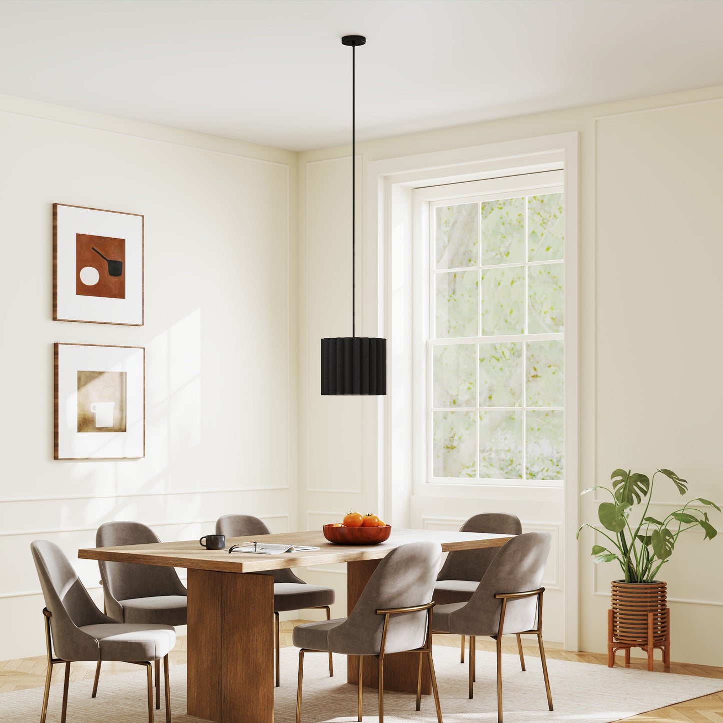 HOMCOM Linen Pendant Light E27 Bulb Modern Hanging Ceiling Lamp For Living Room Bedroom Kitchen Hallway Black