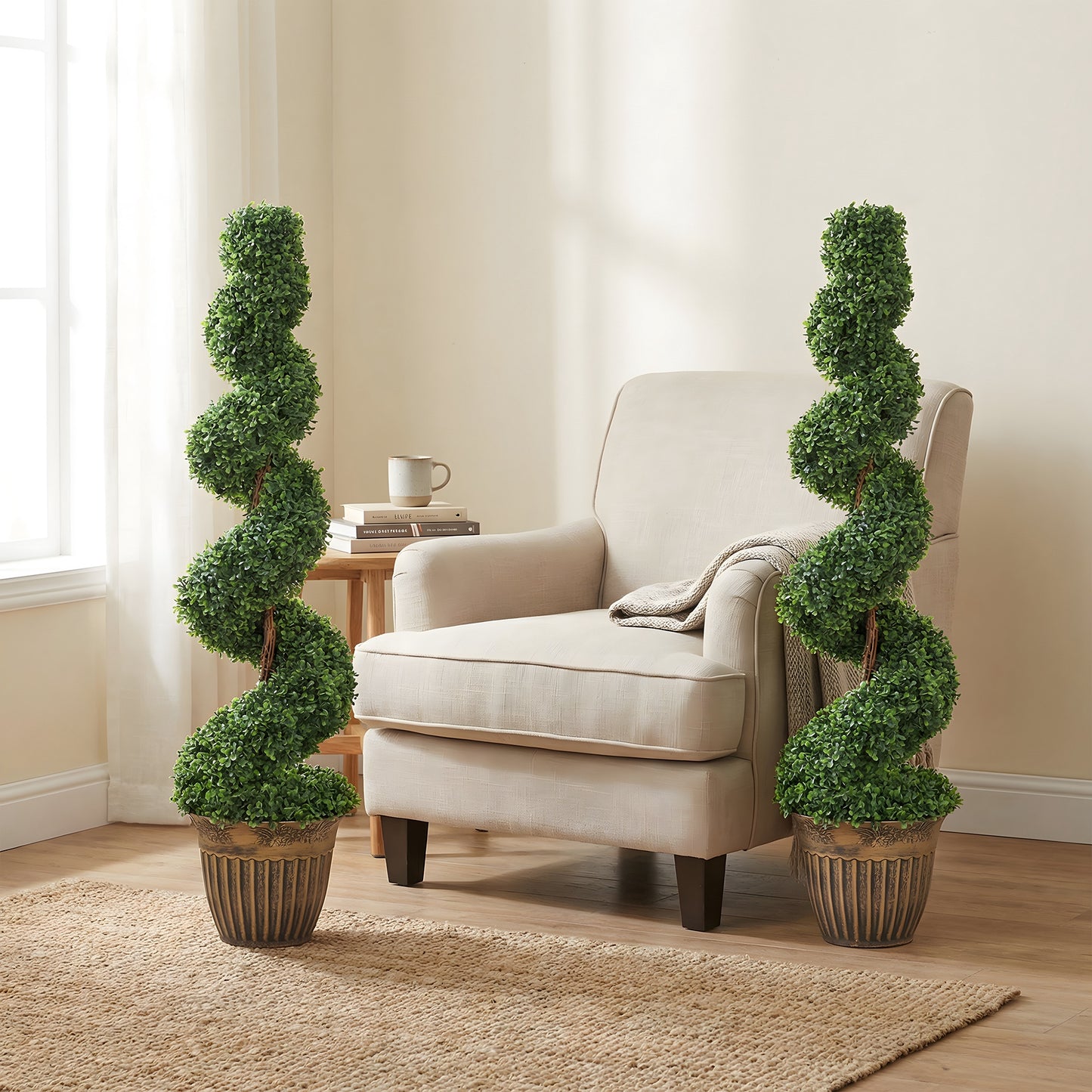 HOMCOM Set Of 2 Artificial Topiary Spiral Boxwood Trees In Pots For Indoor And Outdoor Decor 120cm