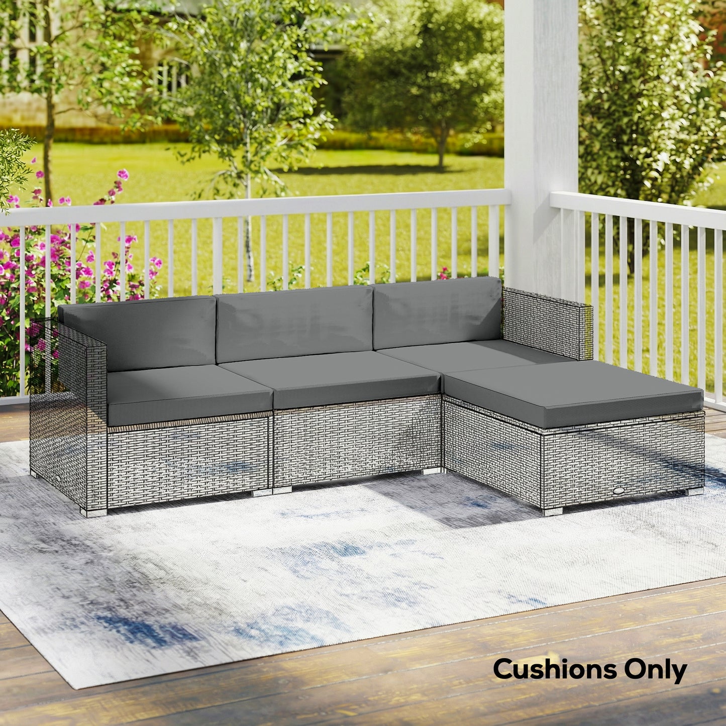 Outsunny 7 Piece Patio Cushions For Outdoor Loveseat With Removable Covers For Rattan Furniture 60x60 cm Dark Grey