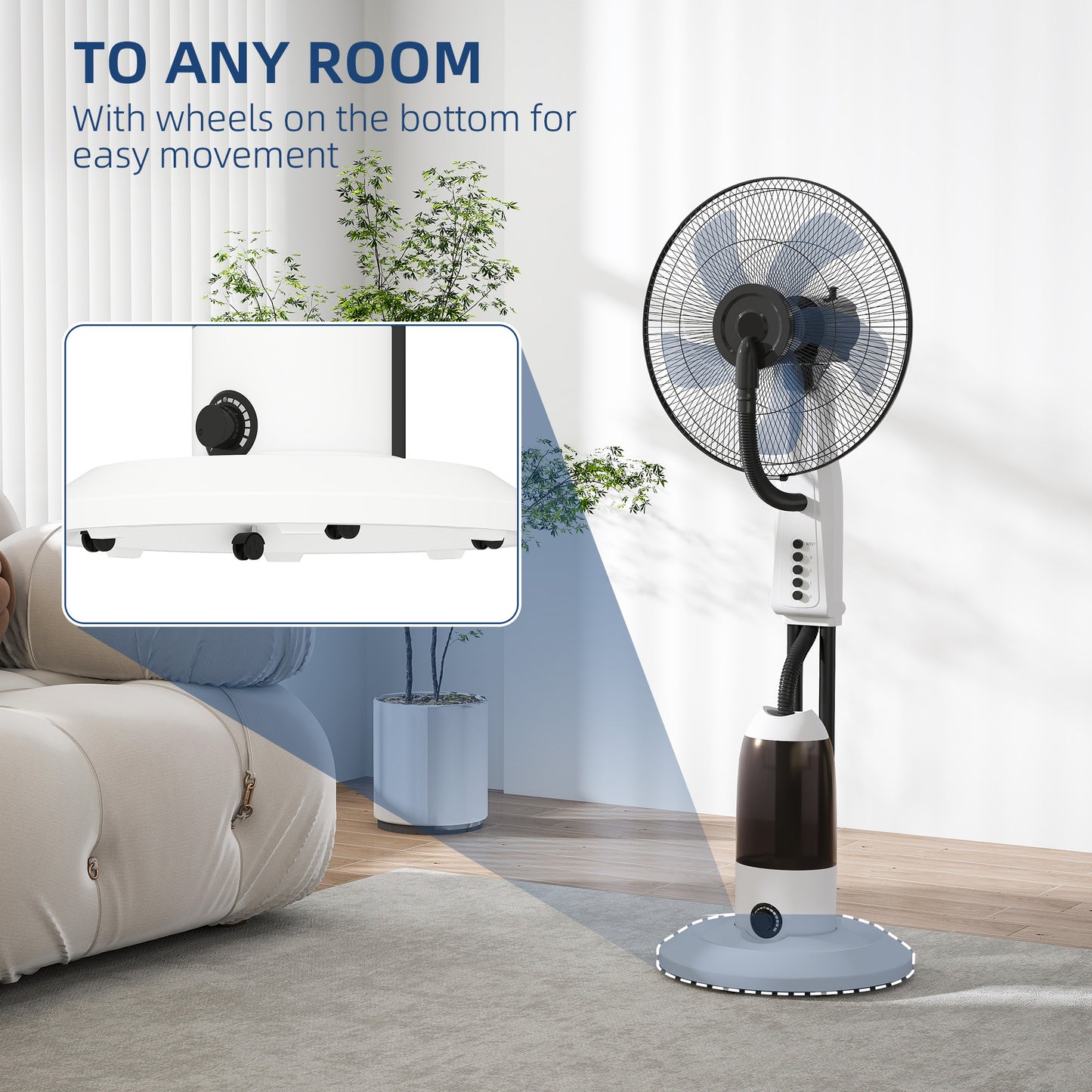 HOMCOM 2 In 1 Misting Floor Fan With Water Spray And 2.8L Tank 70 Degree Oscillation Tilt Head 3 Speeds White