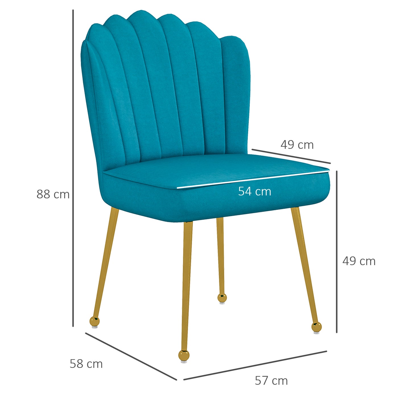 Set of 2 Velvet Feel Shell Accent Chairs with Gold Tone Legs for Living Room Blue