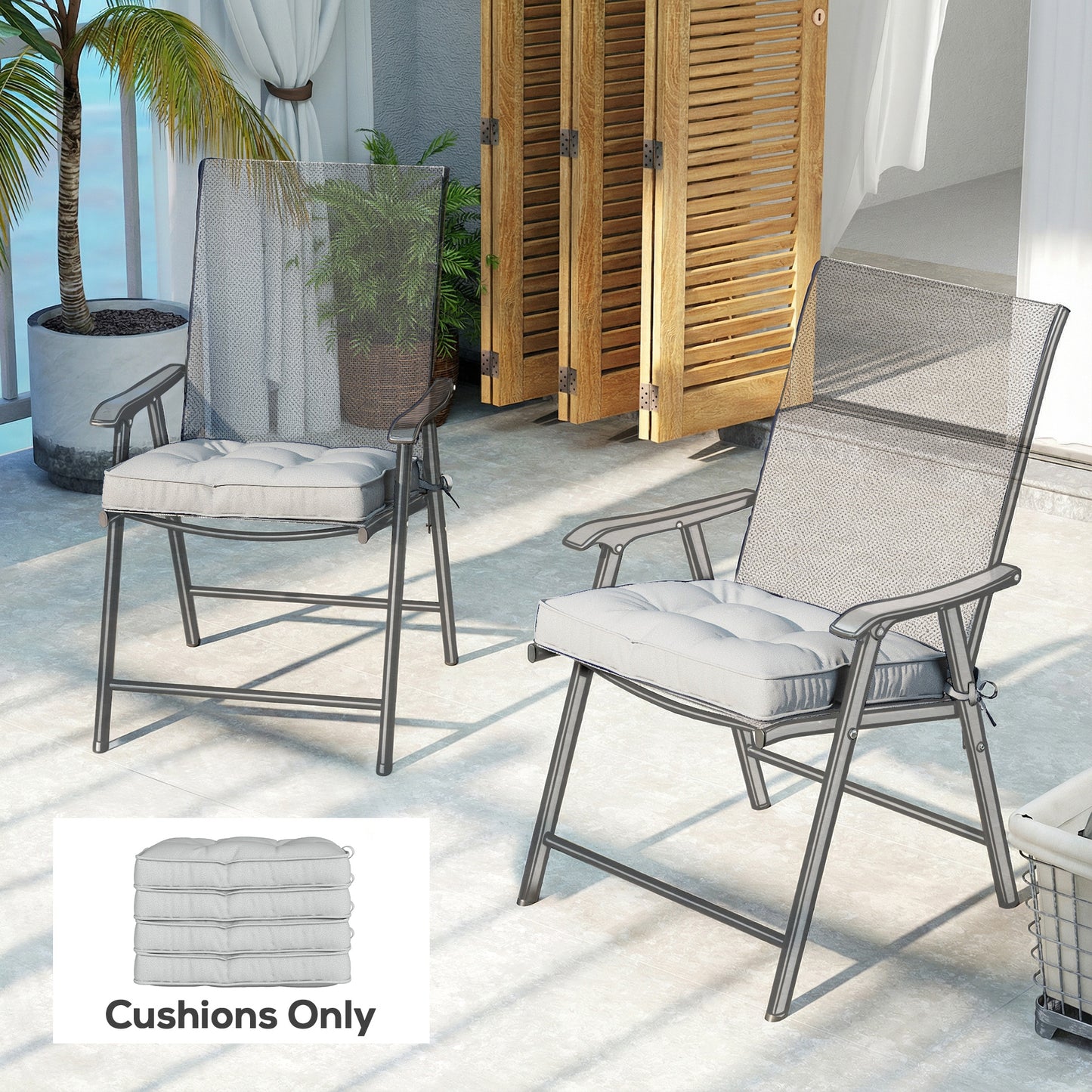 Outsunny Set of 4 Garden Chair Seat Cushions With Ties 42 x 42 cm Light Grey Replacement Pads