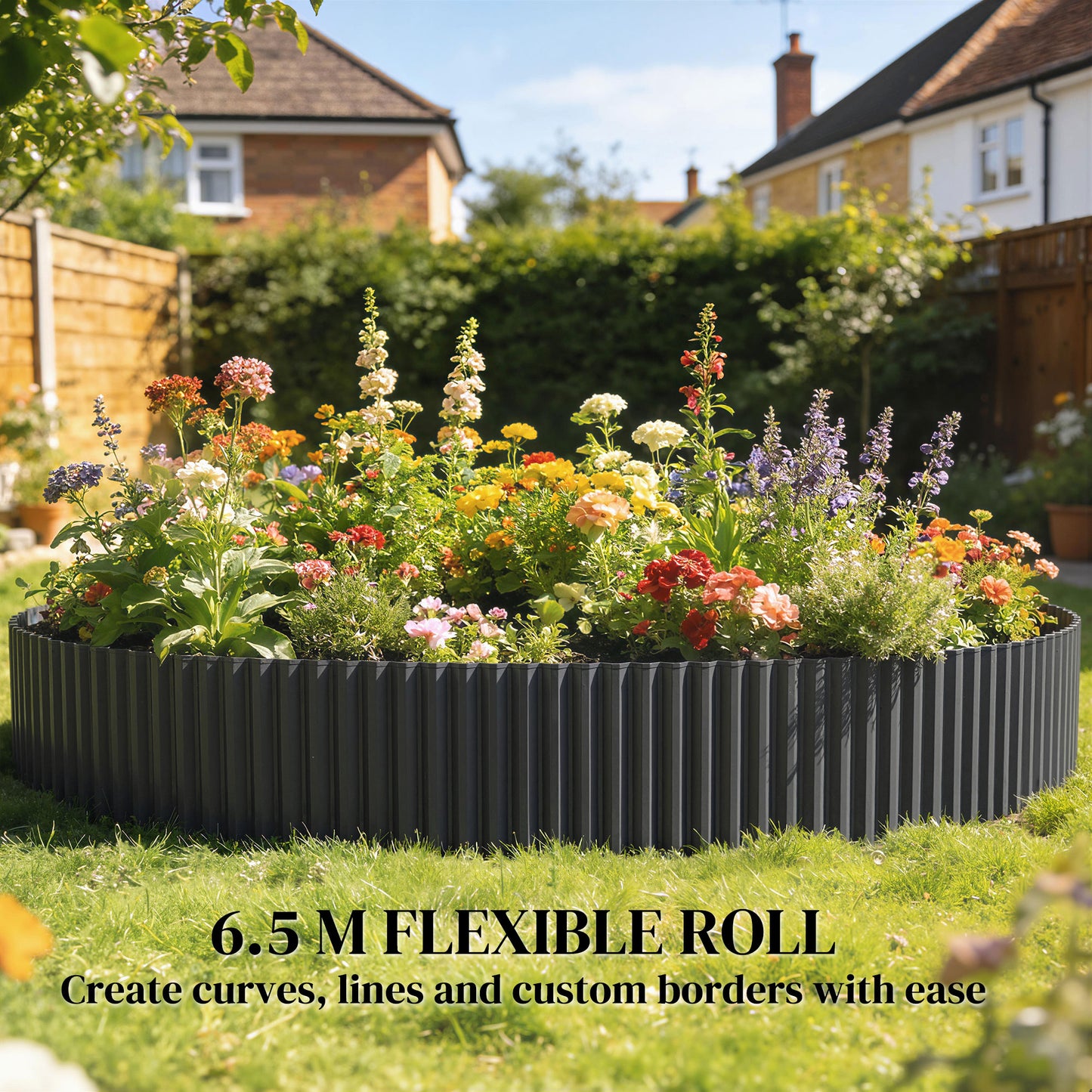 Outsunny Metal Garden Edging Border 8 Inch By 21.3 Foot Corrugated Heavy Duty Galvanized Steel Lawn Edging Dark Grey