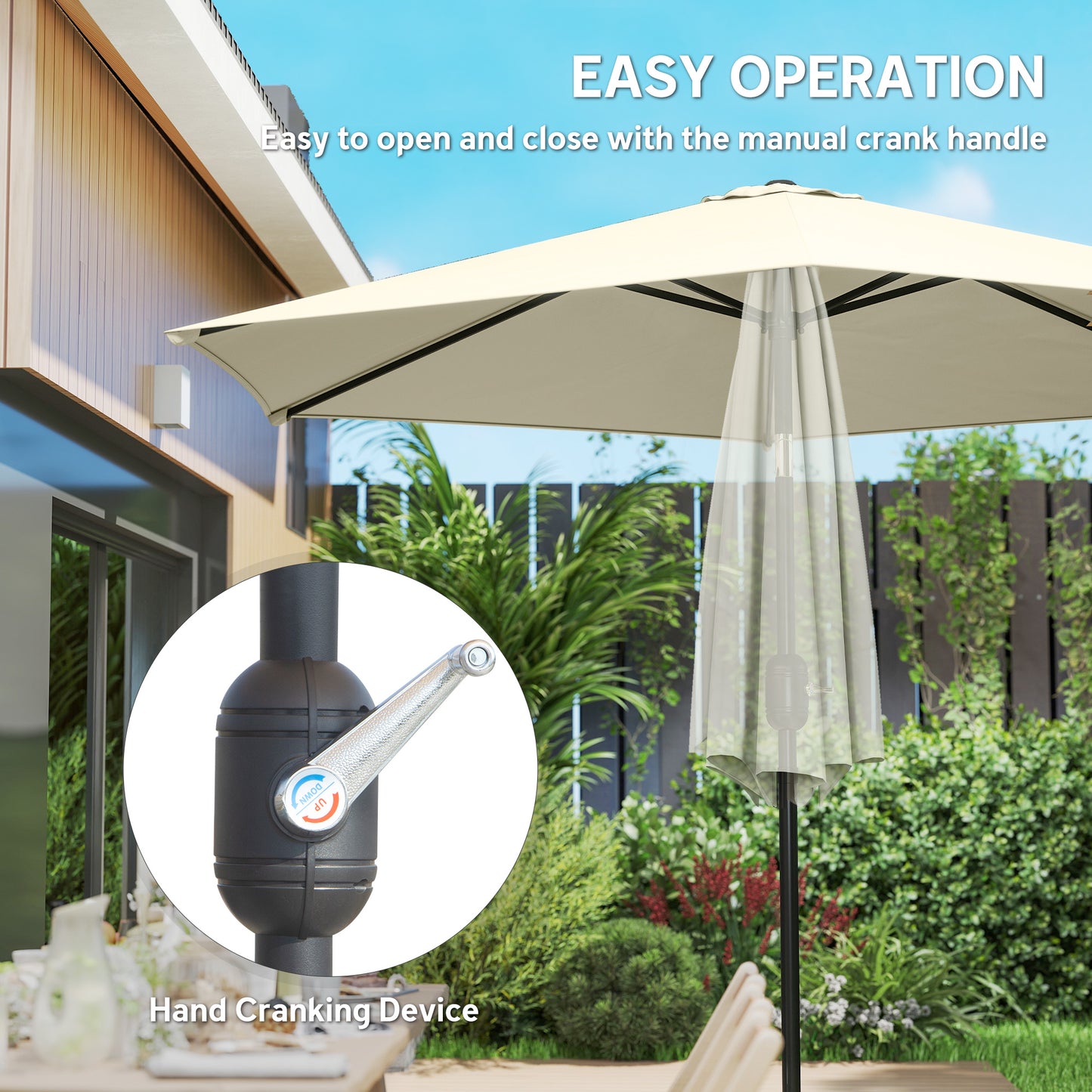 Outsunny 2.6m Garden Parasol Umbrella With Aluminium Pole Tilt Crank Vent Cream White