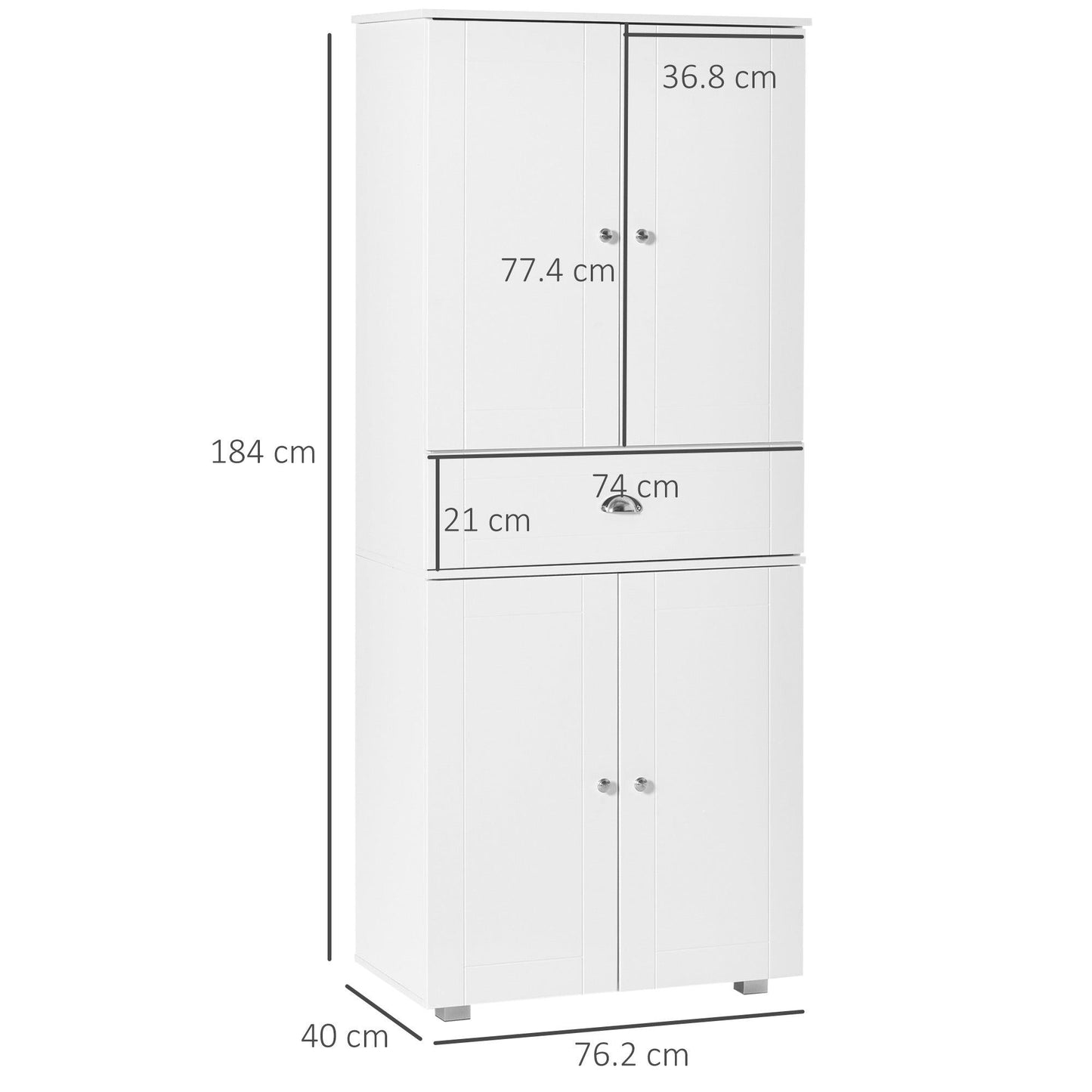 HOMCOM Freestanding Tall Kitchen Cupboard with Drawer and Shelves, White - ALL4U RETAILER LTD