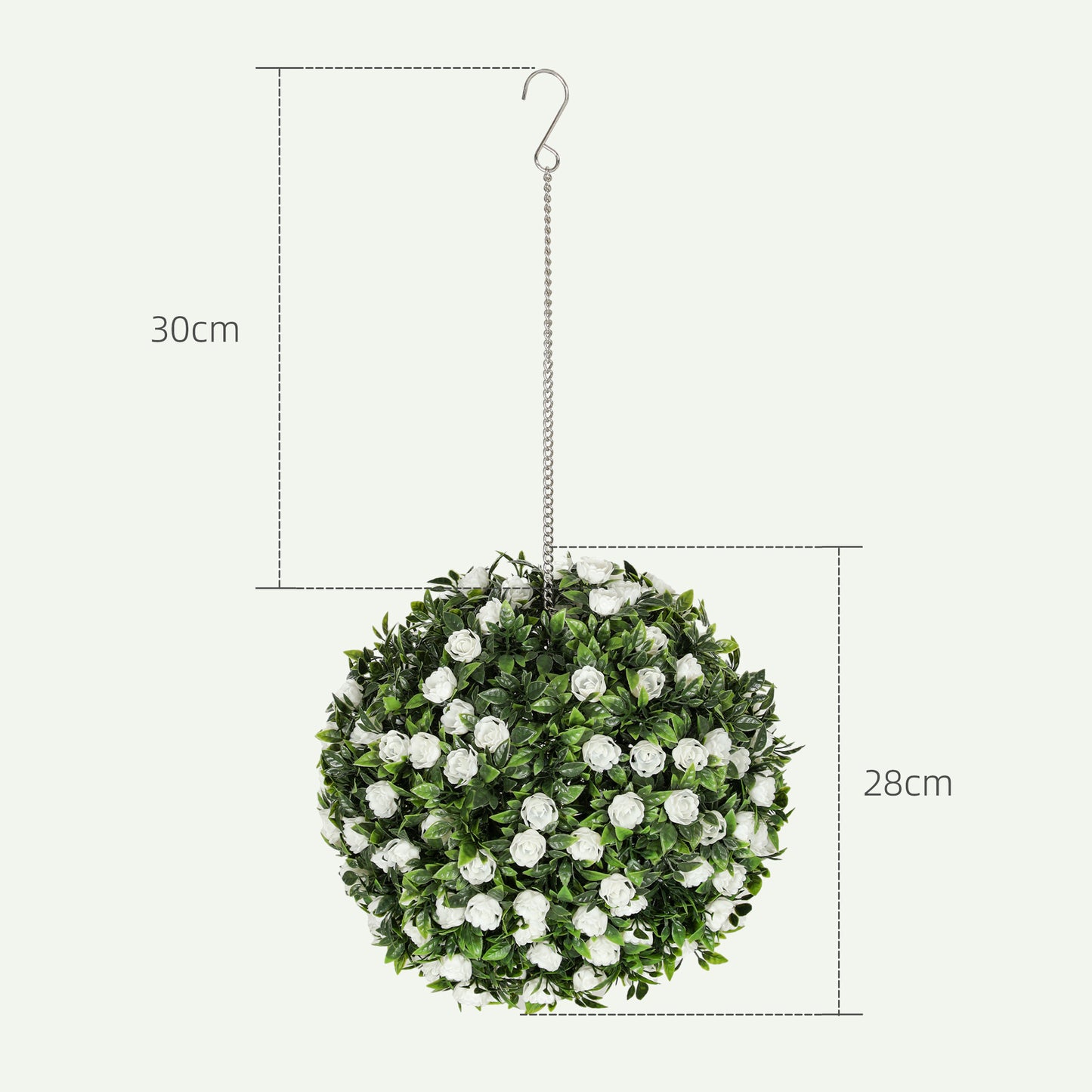 HOMCOM Set 2 Decorative Artificial Topiary Rose Balls UV Protected Outdoor Indoor Decor 28cm White