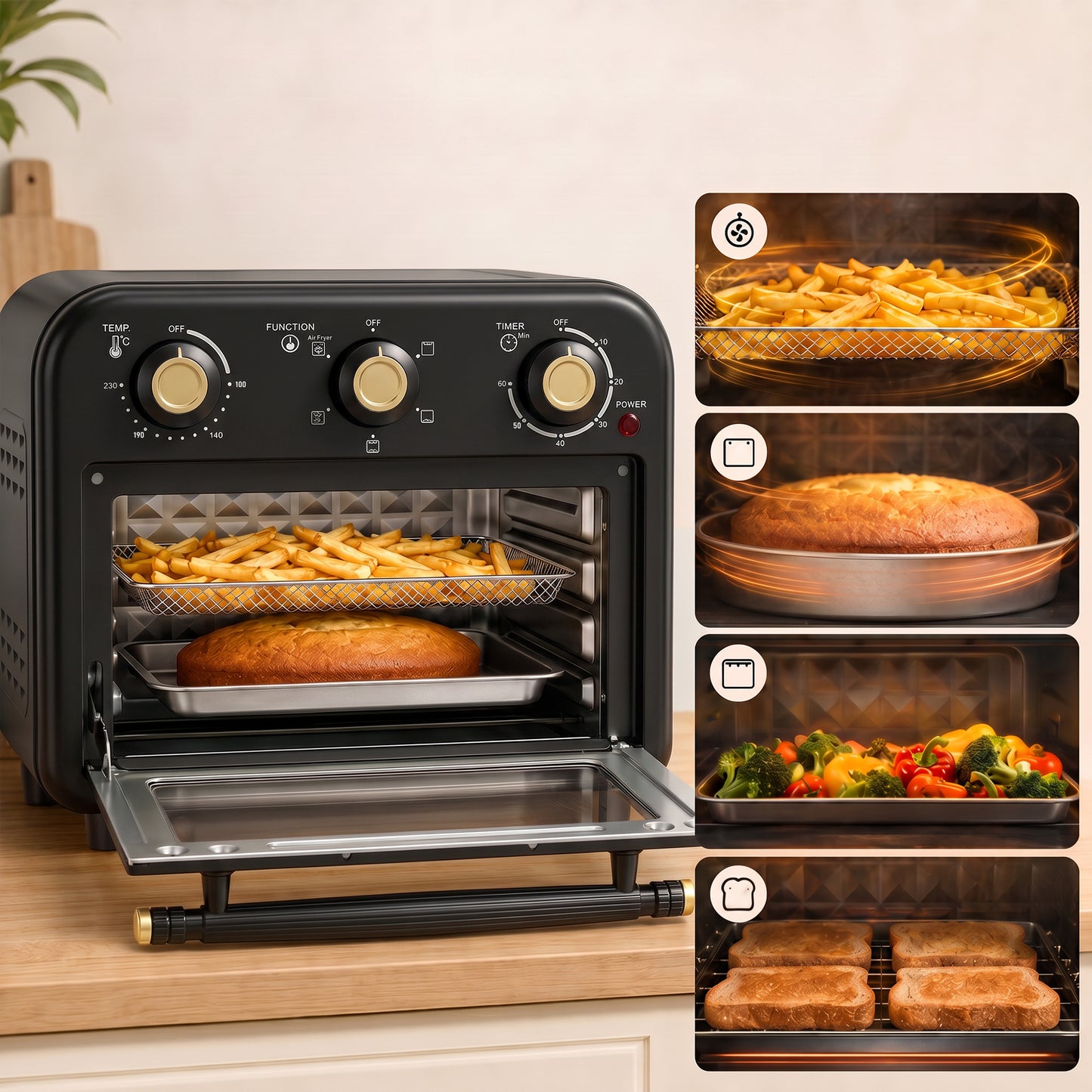 HOMCOM Air Fryer Toaster Oven Convection Countertop Oven 12 L With Adjustable Temperature And 60 Minute Timer Black