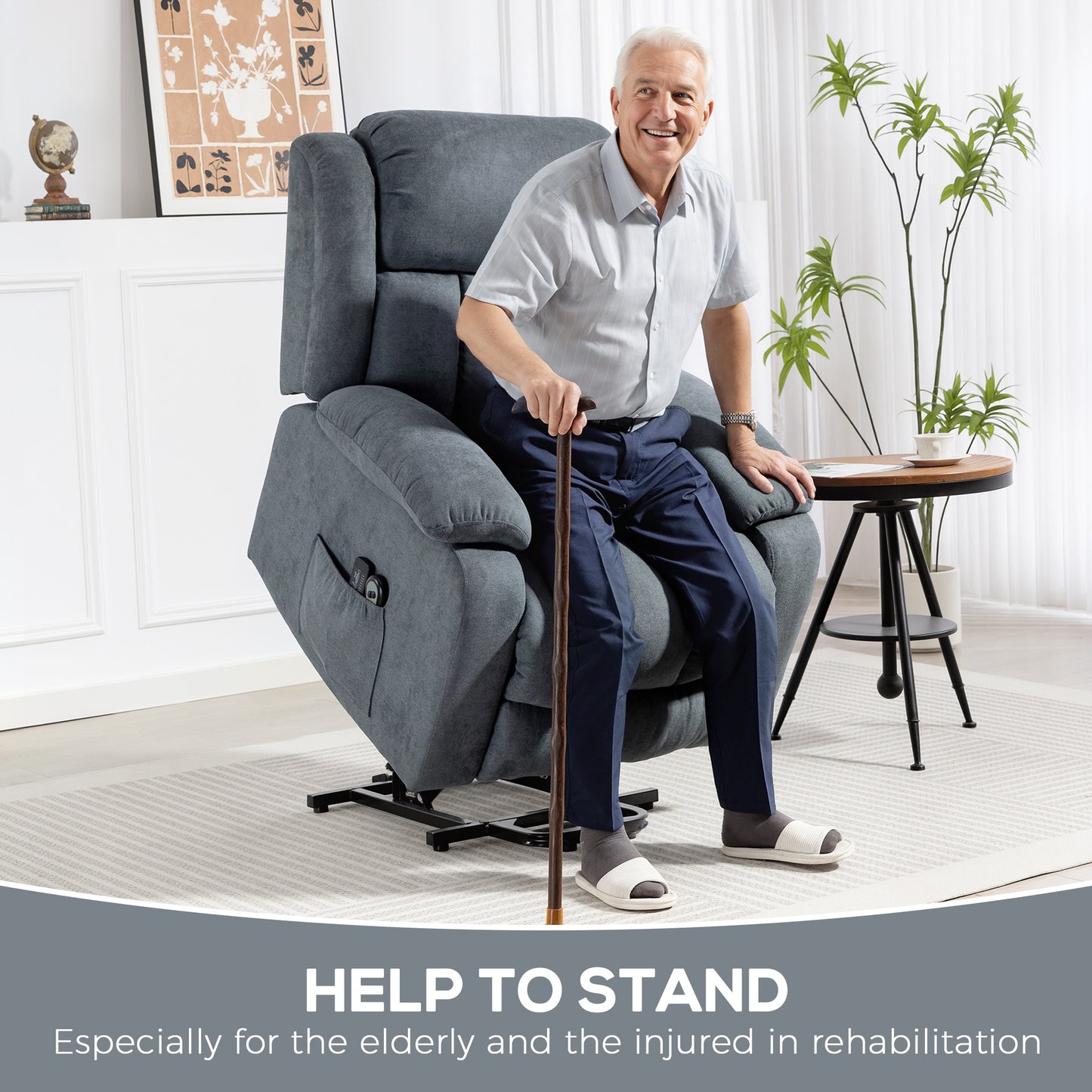 HOMCOM Power Lift Recliner Chair With Vibration Massage For Elderly Remote Control Footrest Side Pocket Grey