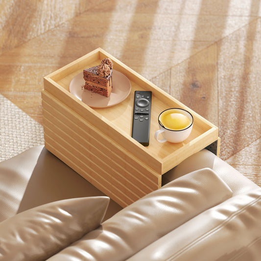 HOMCOM Bamboo Sofa Arm Tray Foldable Anti Slip Armrest Tray For Drinks And Snacks Natural Wood Finish