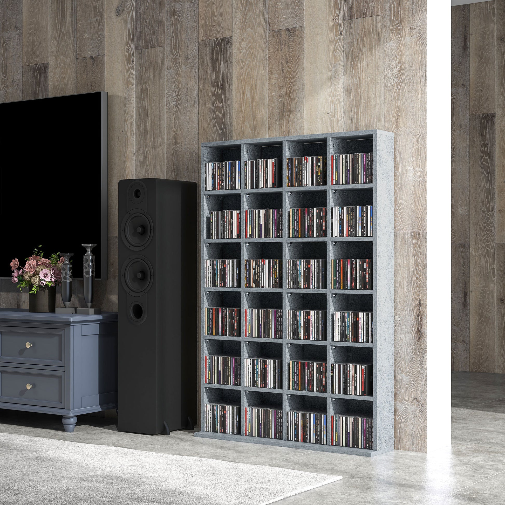 HOMCOM Adjustable Cement Grey Media Storage Shelf with Capacity for 480 CDs and 312 DVDs/Blu-rays - ALL4U RETAILER LTD