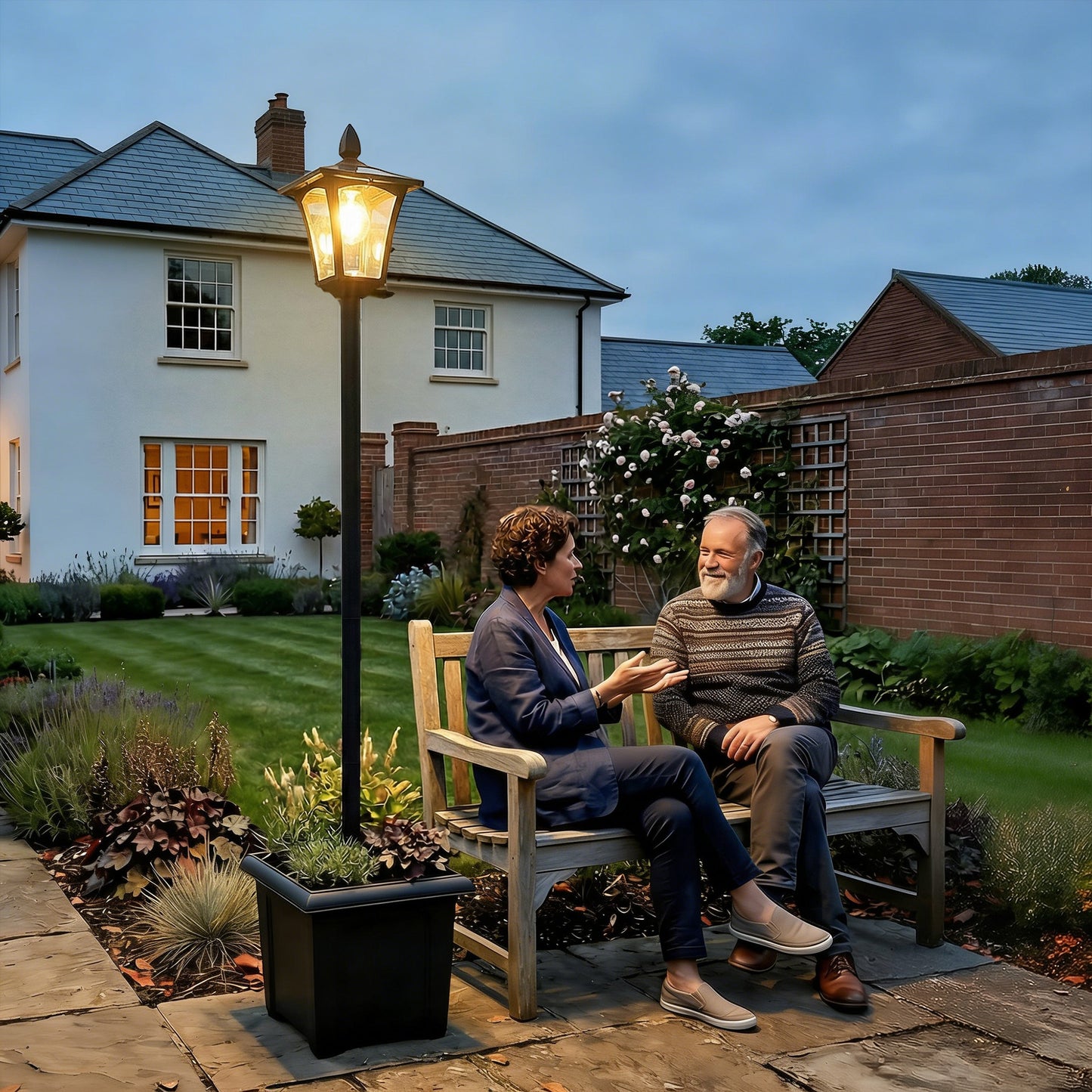 Outsunny Garden Solar Lamp Post Light With Built In Planter Waterproof LED Outdoor Post Light Black Dusk To Dawn