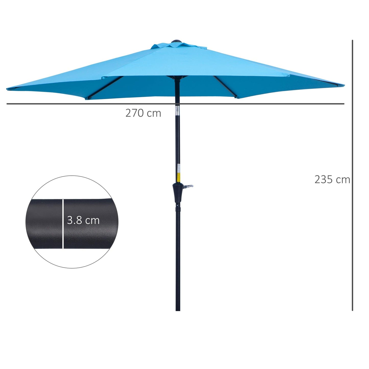 Outsunny Patio Umbrella Parasol Sun Shade Garden Aluminium Blue 2.7M - ALL4U RETAILER LTD