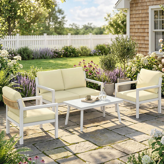 Outsunny 4 Seater Rattan Garden Furniture Set With Armchairs Loveseat Coffee Table Cushions Brown