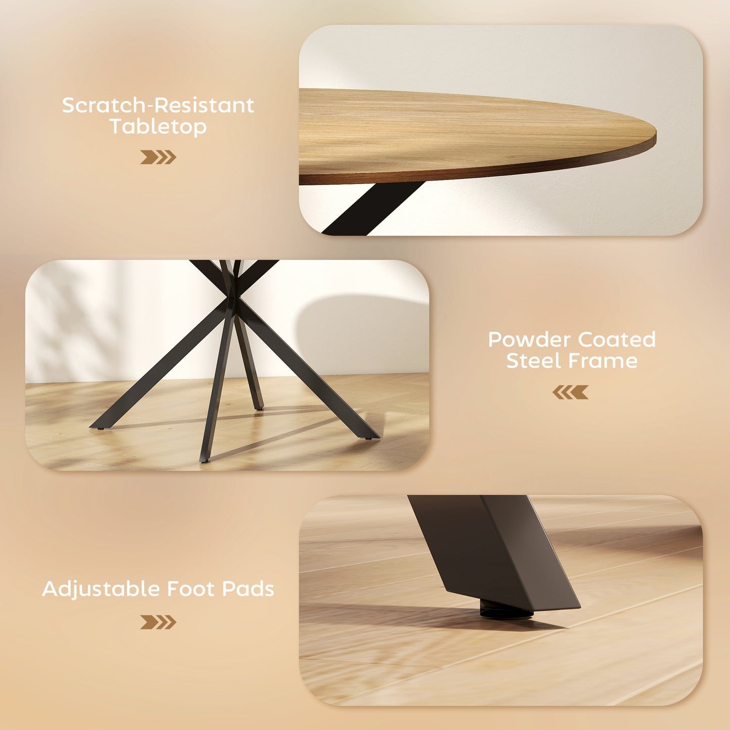HOMCOM Dining Table For 4, 120 Cm Round Industrial Kitchen Table With Wood Effect Top And Steel Legs, Oak