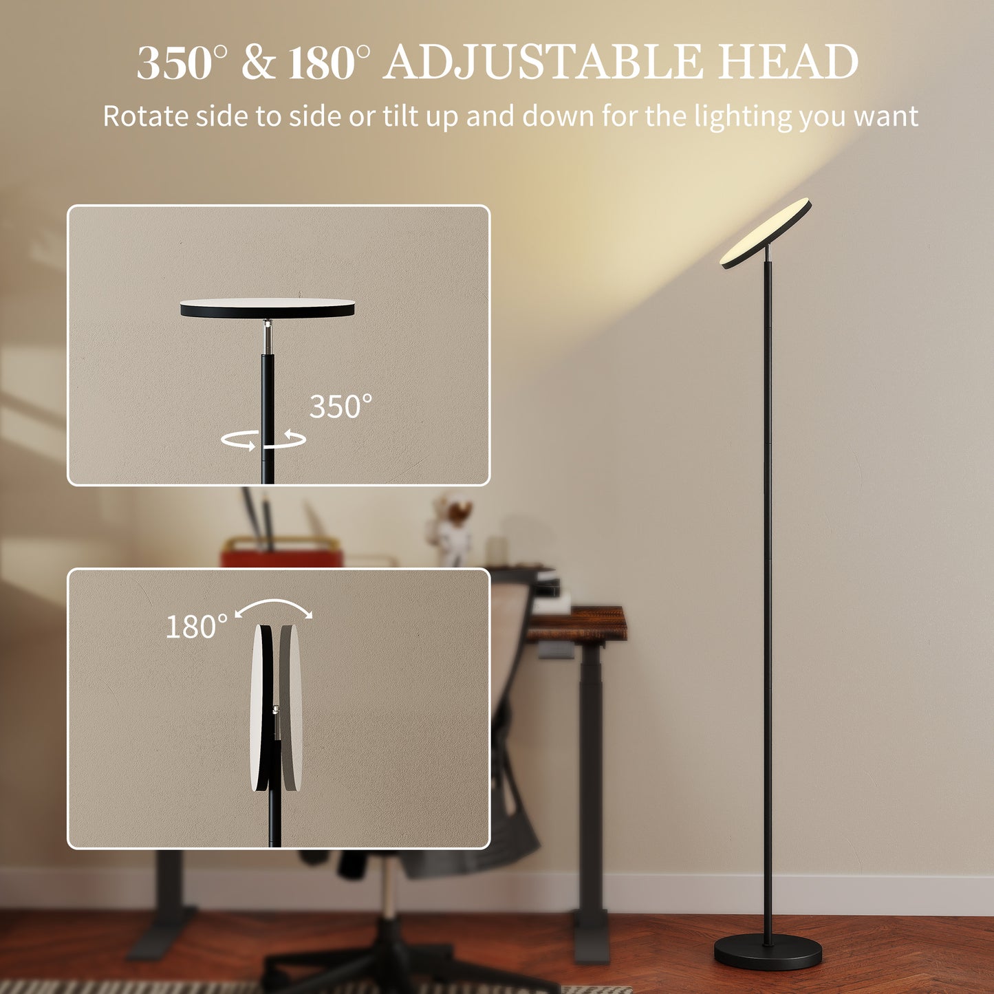 HOMCOM RGB Uplighter Floor Lamp With Remote And Touch Control 350 Degree Rotatable Head 2700K-6000K Black