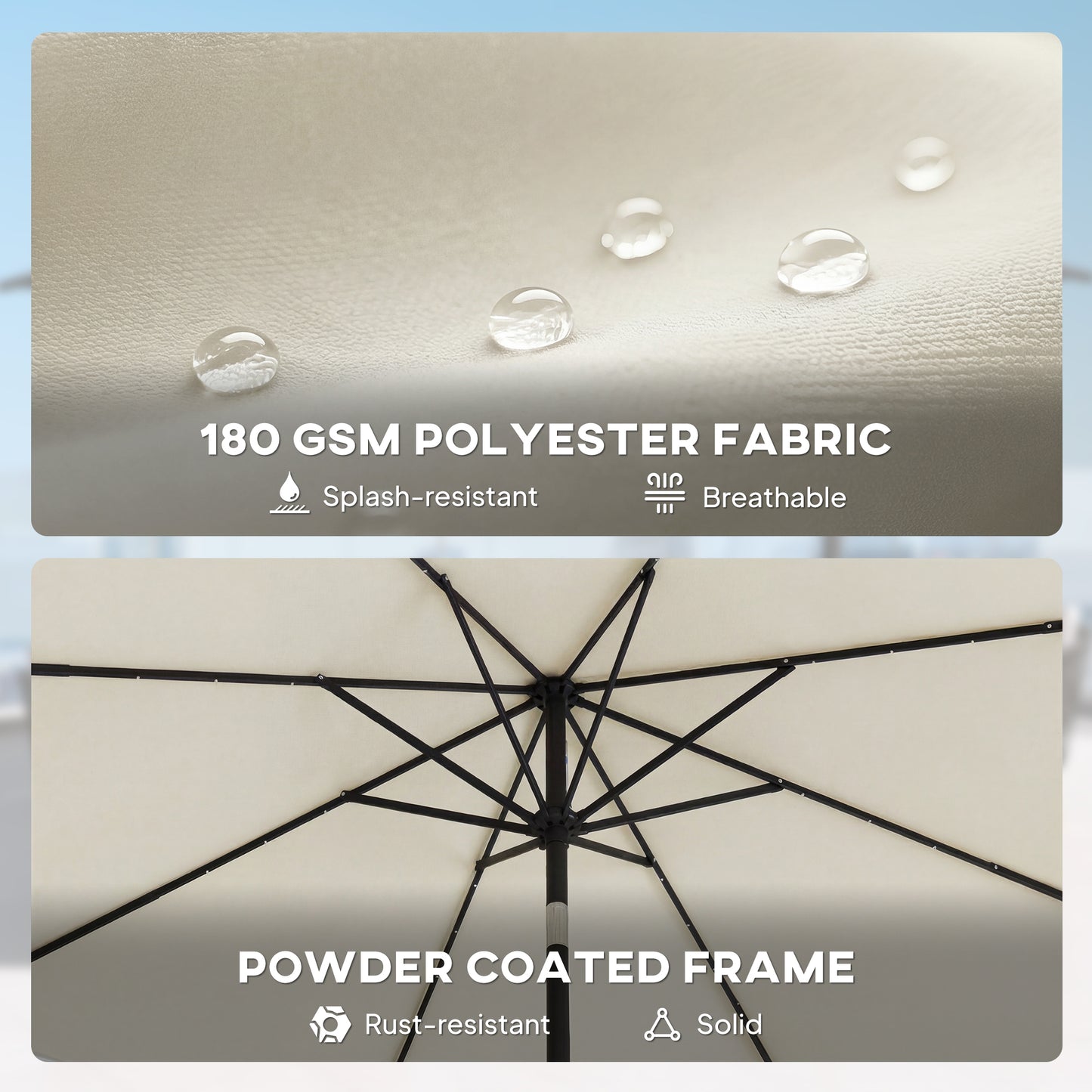Outsunny 2.6 m Garden Parasol Umbrella With LED Solar Lights Cream White Canopy Includes Parasol Cover