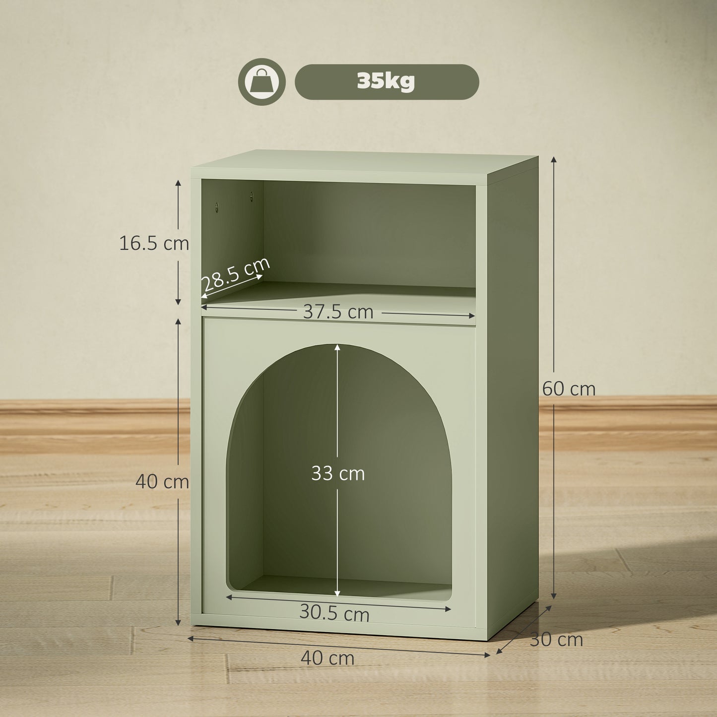 HOMCOM Bedside Table With Two Open Compartments Arch Design Light Green End Table For Small Spaces