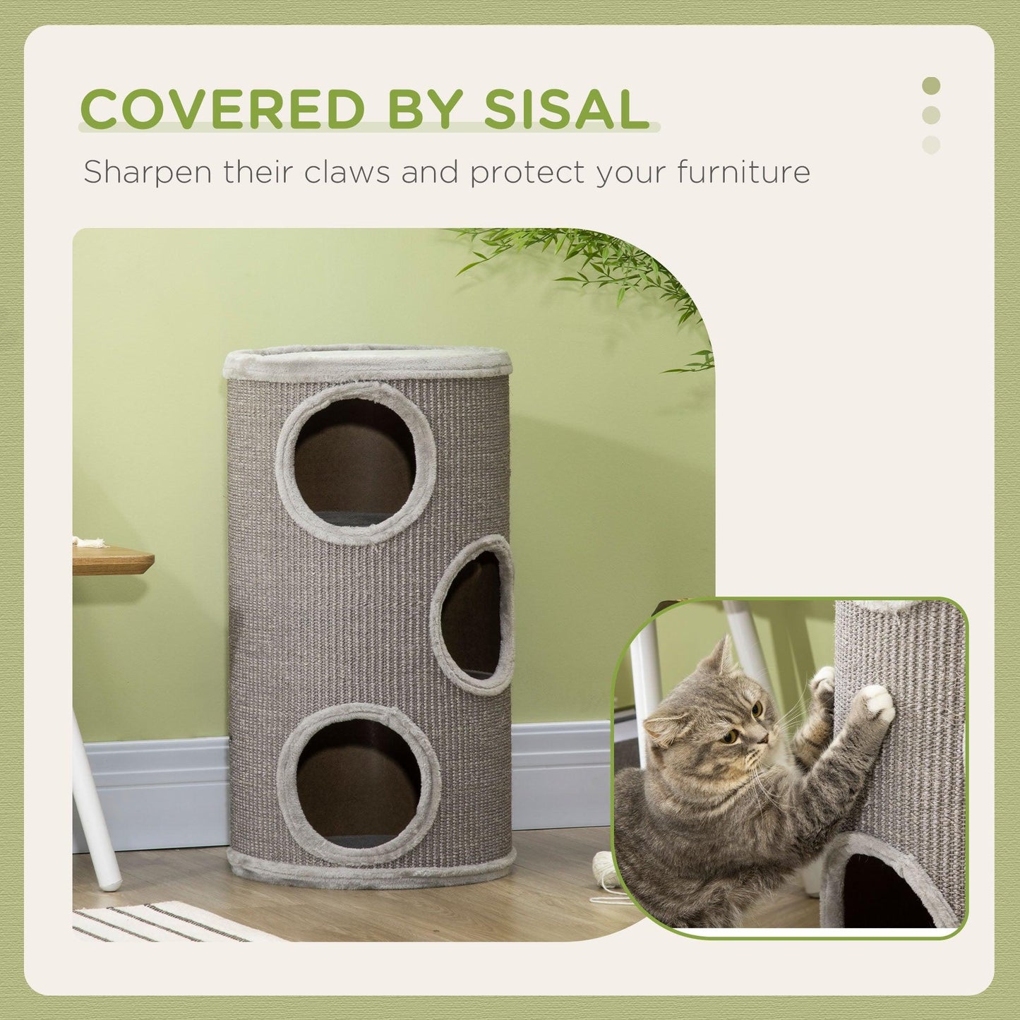 PawHut Cat Climbing Frame, Covered with Sisal, Cosy Platform - Light Grey - ALL4U RETAILER LTD