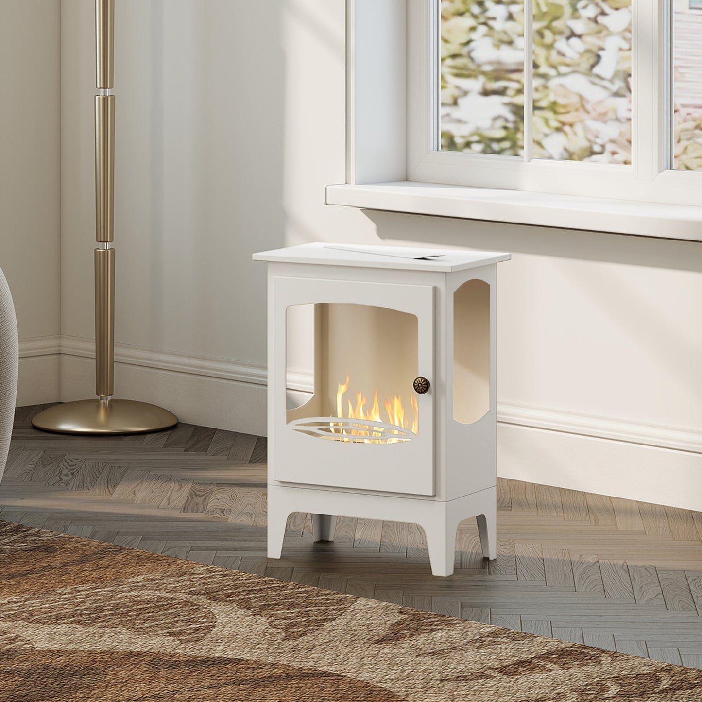 HOMCOM Freestanding Ethanol Fireplace Bioethanol Stainless Steel Flame Snuffer 0.9L Tank 3 Hour Burn Time Indoor