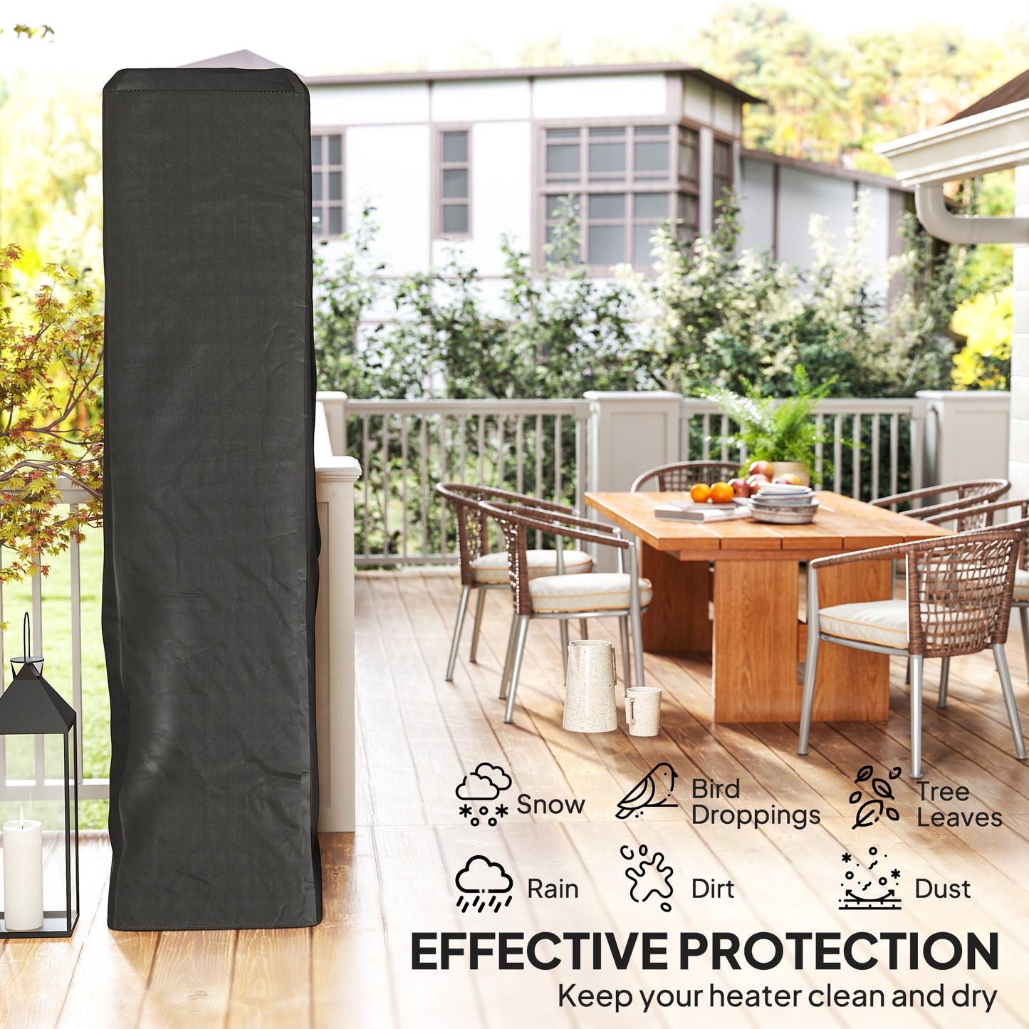 Outsunny Gas Pyramid Patio Heater Cover Full Length Outdoor Protector UPF 30 Plus Oxford Fabric With Zipper Black