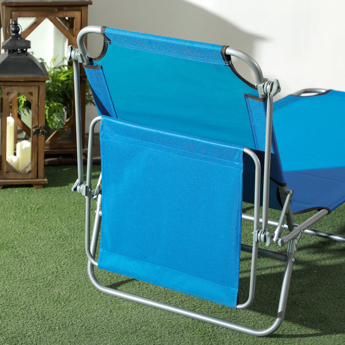 Outsunny Sun Lounger With Adjustable Face Canopy In Bright Blue For Sun Shade And Outdoor Comfort