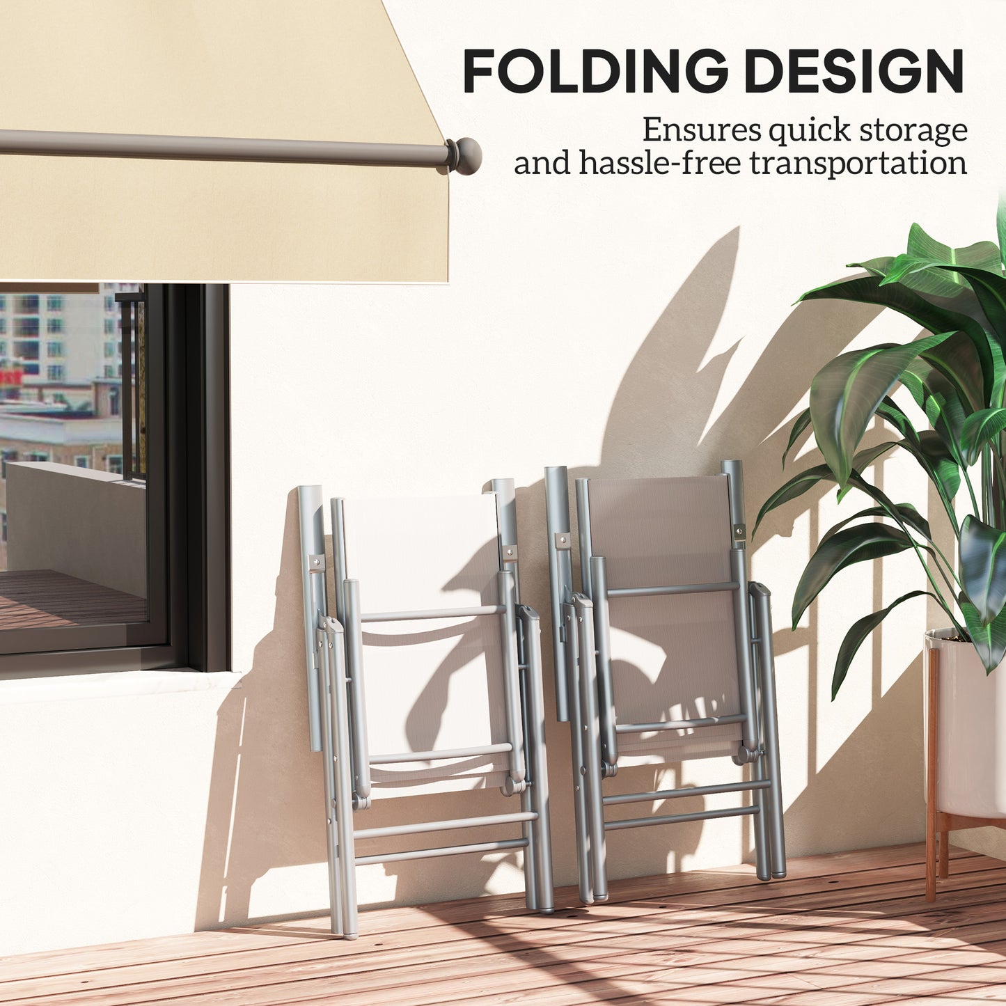 Outsunny Set Of Two Aluminium Folding Garden Chairs With Mesh Seats And High Backs For Outdoor Use Light Grey