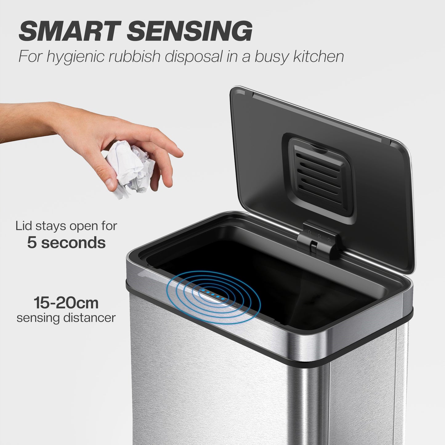 HOMCOM 60 L Sensor Bin With Soft Close Lid Fingerprint Proof Stainless Steel Silver Tone Touchless Trash Can