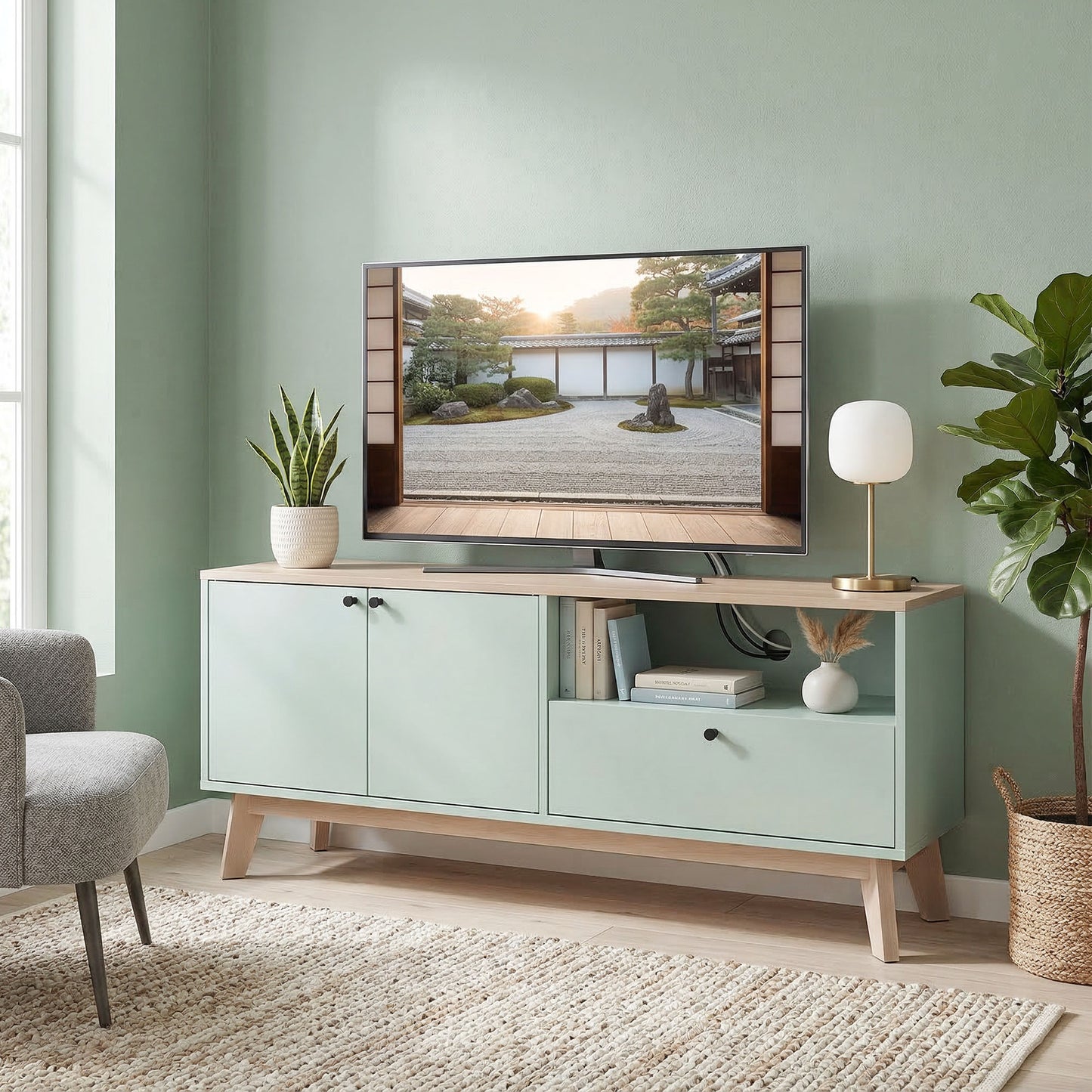 HOMCOM 36 Inch TV Stand Cabinet With 2 Doors And Drawer And Adjustable Shelf Entertainment Center For Modern Living Room