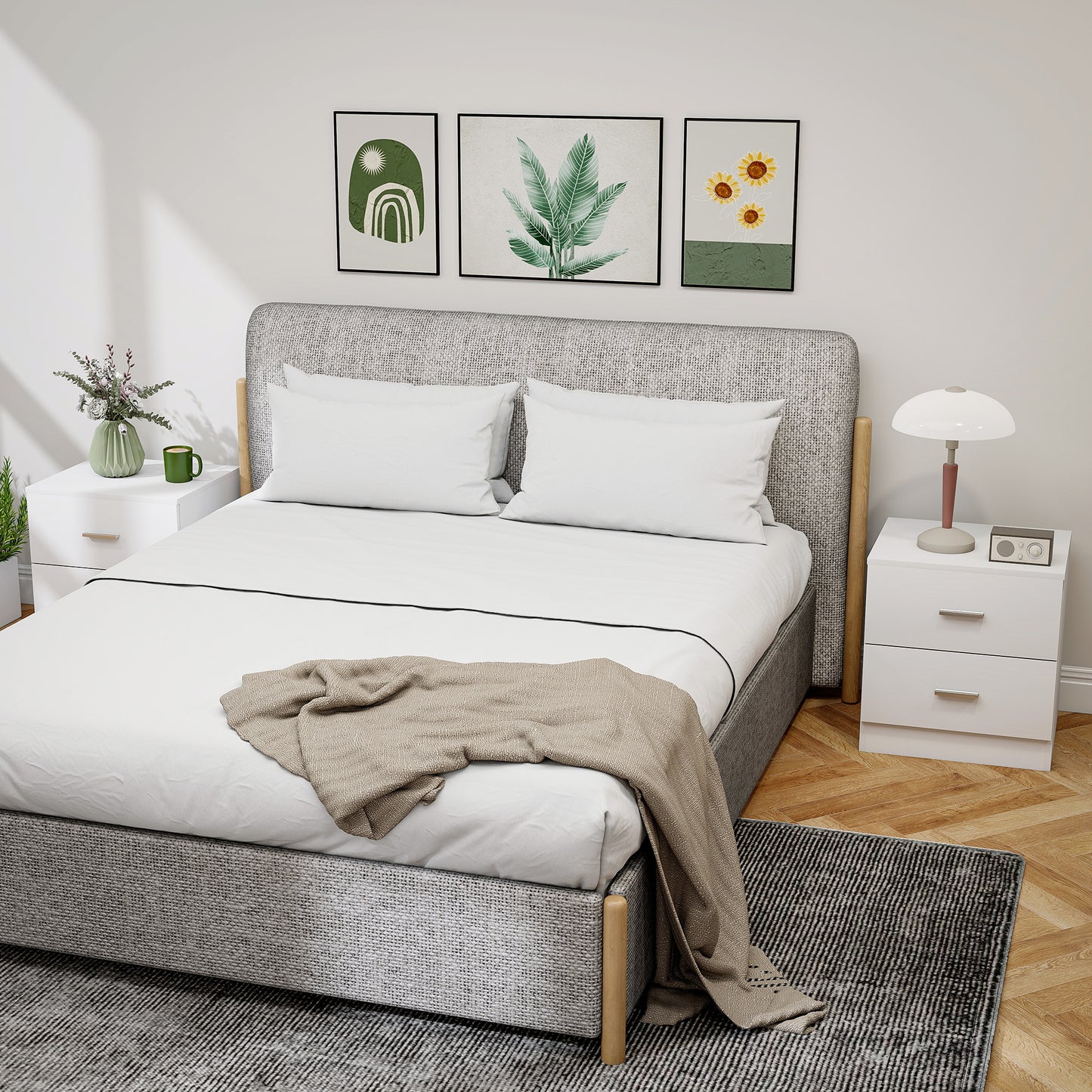 HOMCOM Set of 2 Modern Nightstands With 2 Storage Drawers White Bedside Tables for Bedroom and Living Room