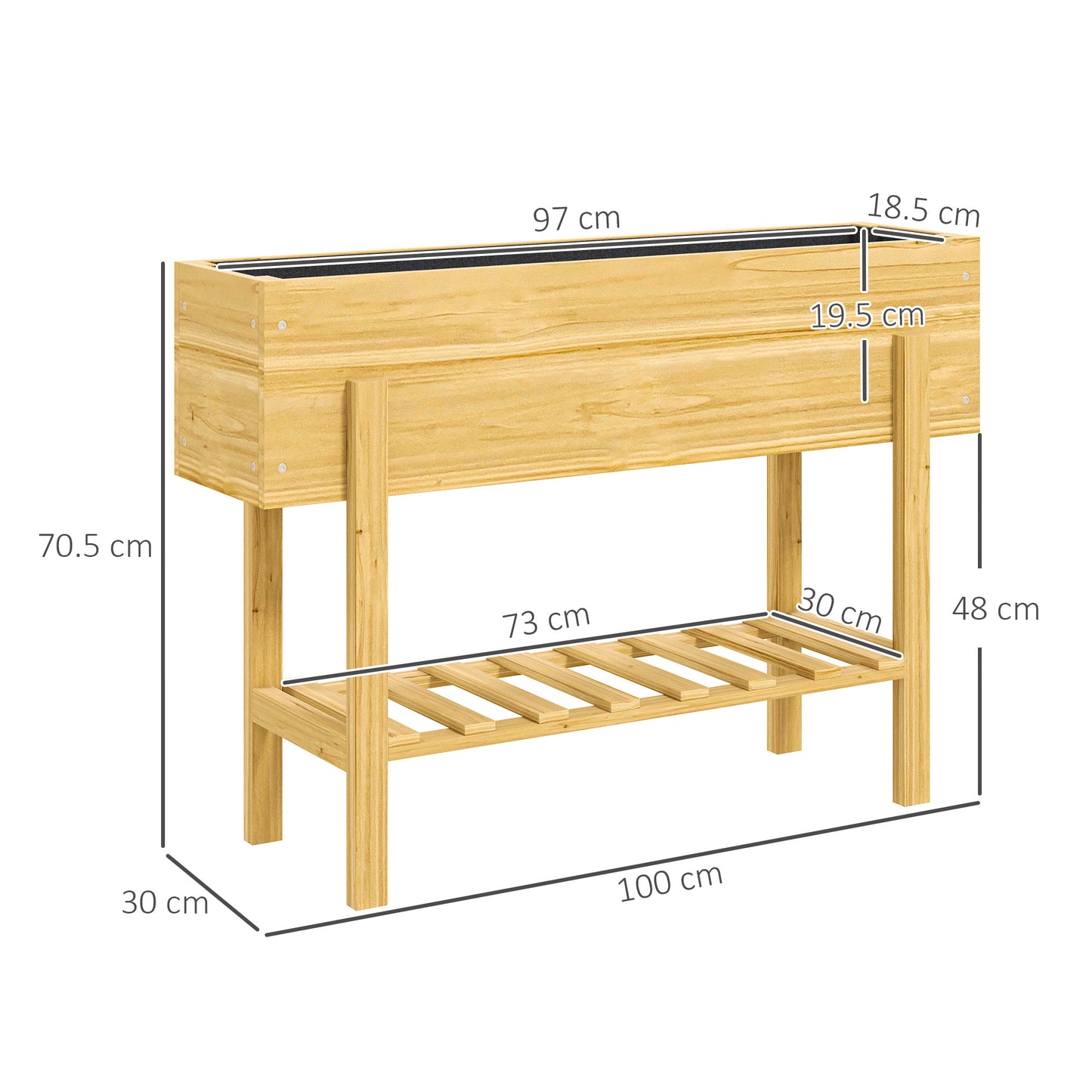 Outsunny Wooden Raised Garden Bed With Bed Liner And Drainage Holes, Elevated Planter For Vegetables And Herbs