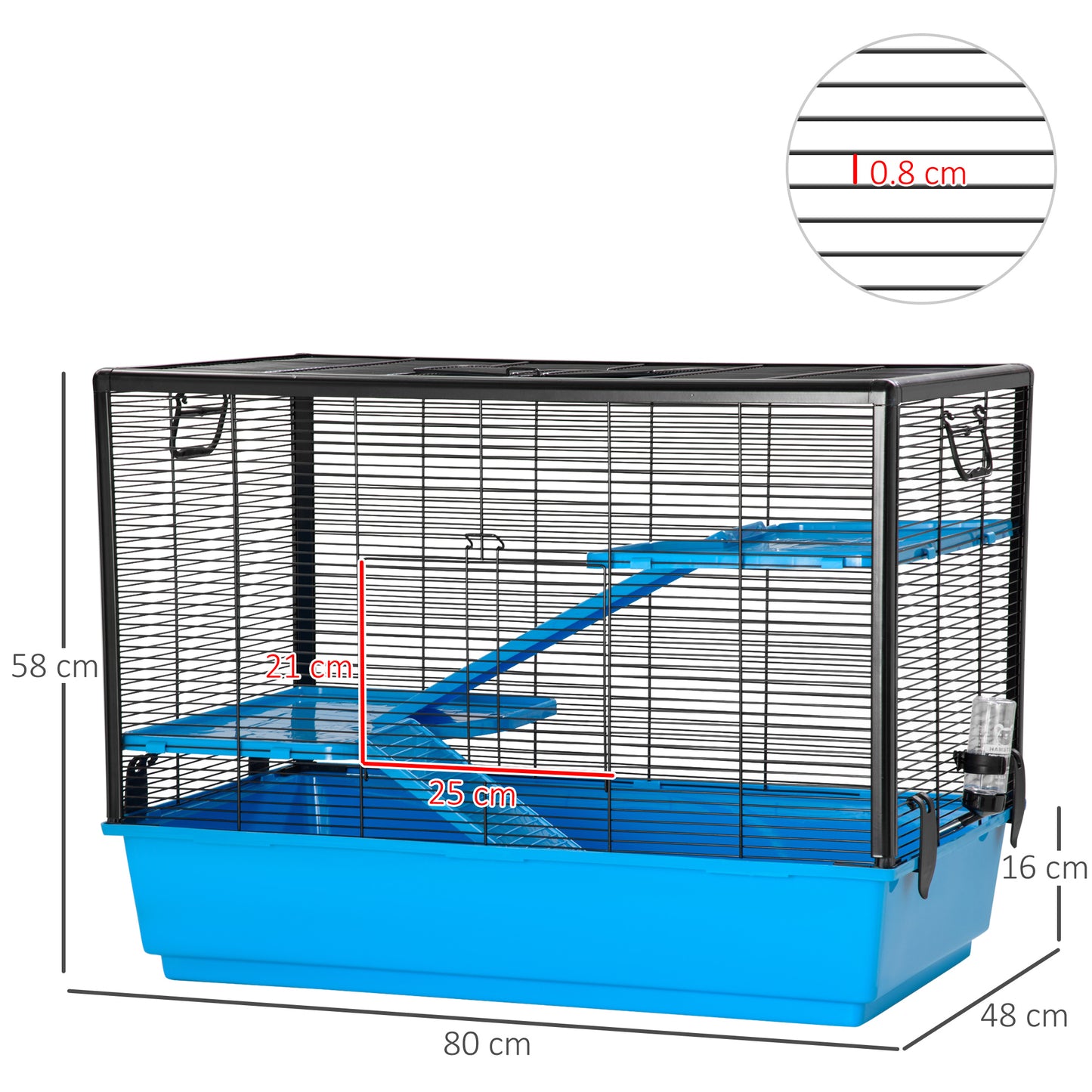 PawHut Light Blue Small Animal Habitat Cage for Guinea Pigs, Hamsters, and Chinchillas with Accessories - 80x48x58 cm - ALL4U RETAILER LTD