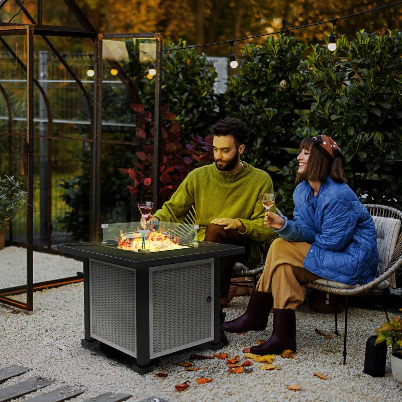 Outsunny Outdoor Propane Gas Fire Pit Table w/ Wind Screen & Glass Beads, Grey - ALL4U RETAILER LTD