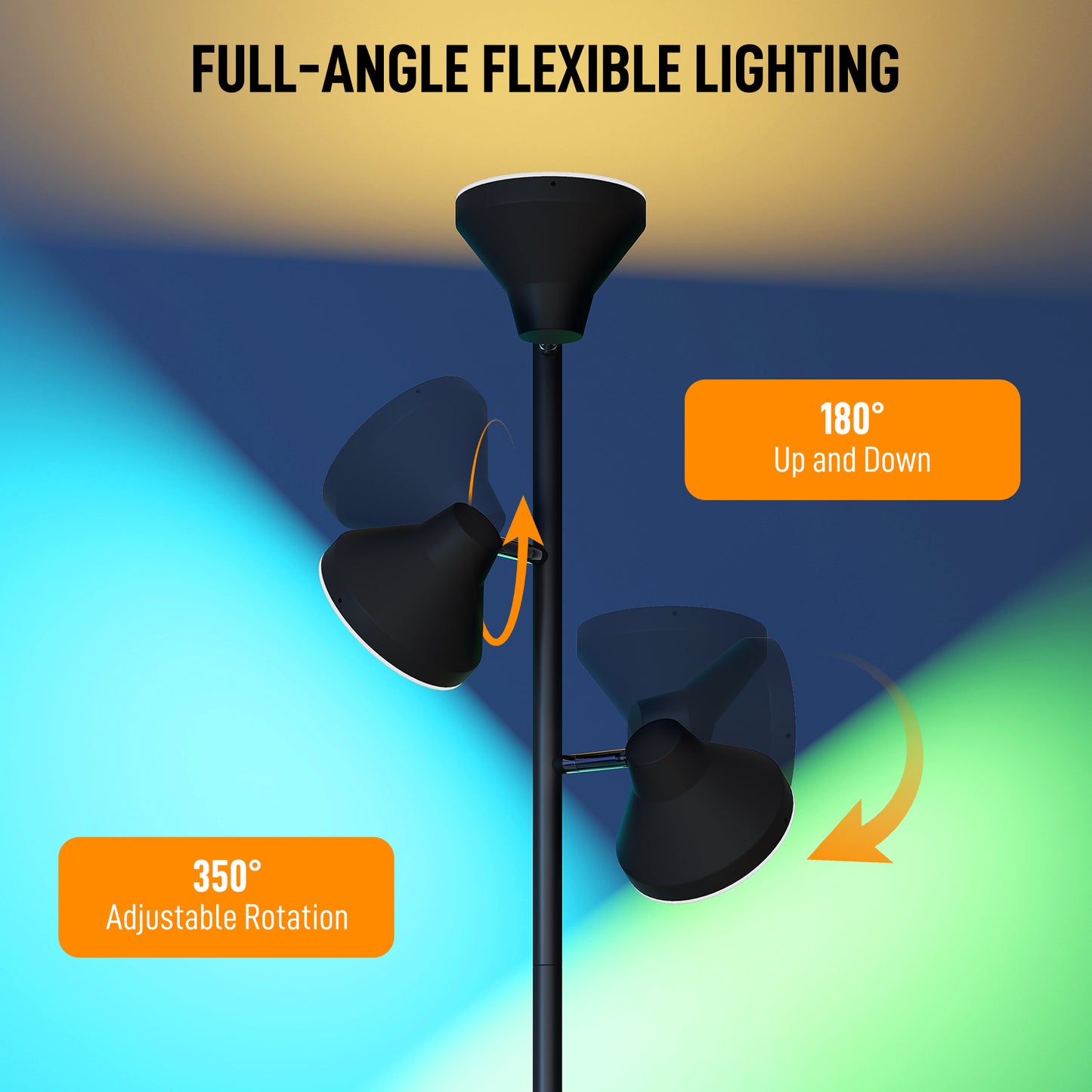 HOMCOM Three Lamp Floor Lamp With RGB Colors And Tunable White 2700K To 6000K Nine Scene Modes Timer Black