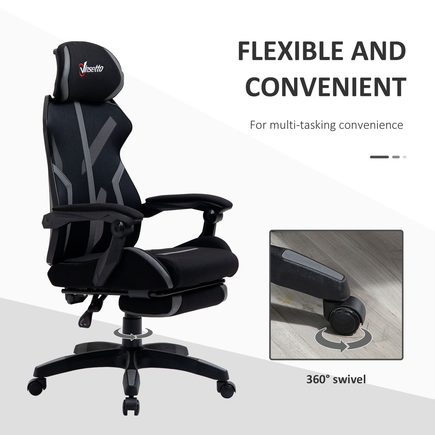 Vinsetto Ergonomic Adjustable Mesh Office Chair with Footrest and Lumbar Support for Home and Office - ALL4U RETAILER LTD