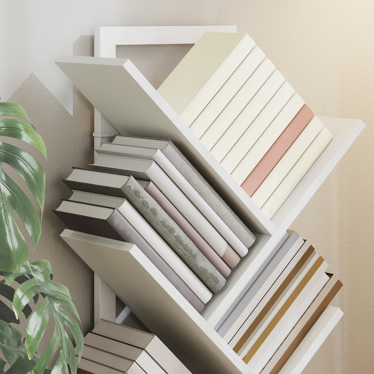 HOMCOM 9-Tier Tree Bookshelf Bookcase Freestanding Industrial Steel Frame Display Storage White