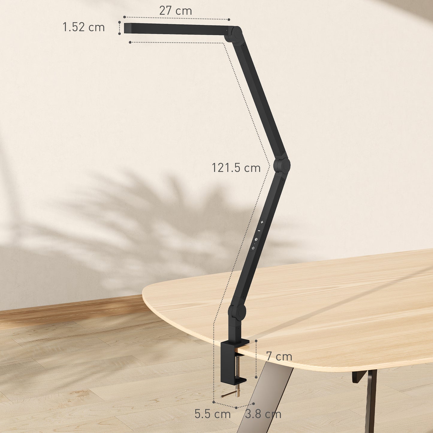 HOMCOM LED Desk Lamp With Clamp Swing Arm Dimmable Eye Caring Table Lamp Two Colour Modes Five Brightness Levels