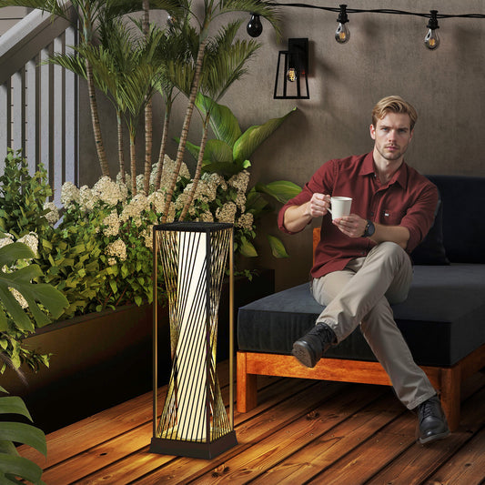 Outsunny 77 cm Solar Rattan Floor Lamp Outdoor Garden Light With Auto On Off LED IP44 Waterproof Grey