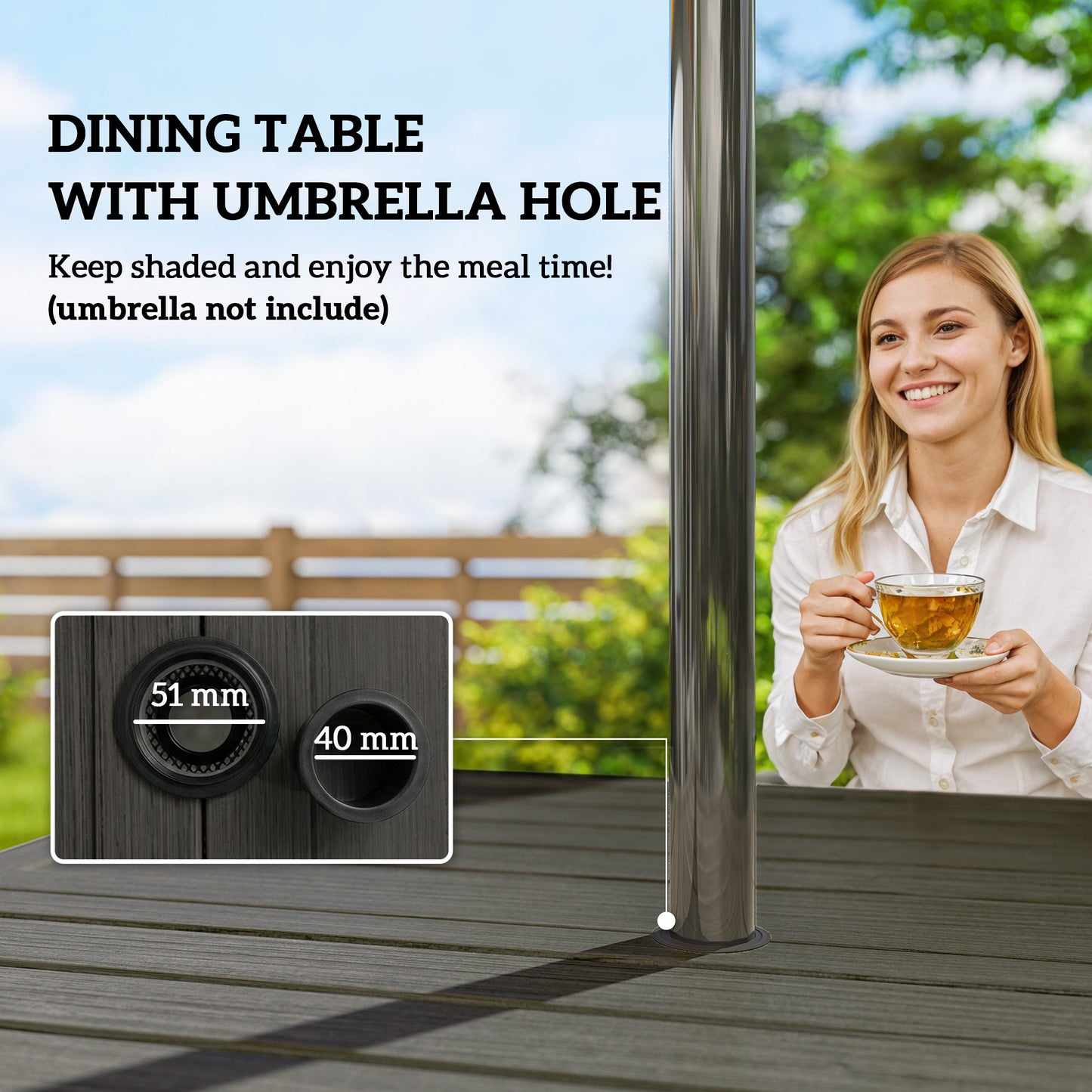 Outsunny 5 Piece Outdoor Dining Set for 4 With Table and Stackable Chairs Breathable Mesh Seats Parasol Hole Grey