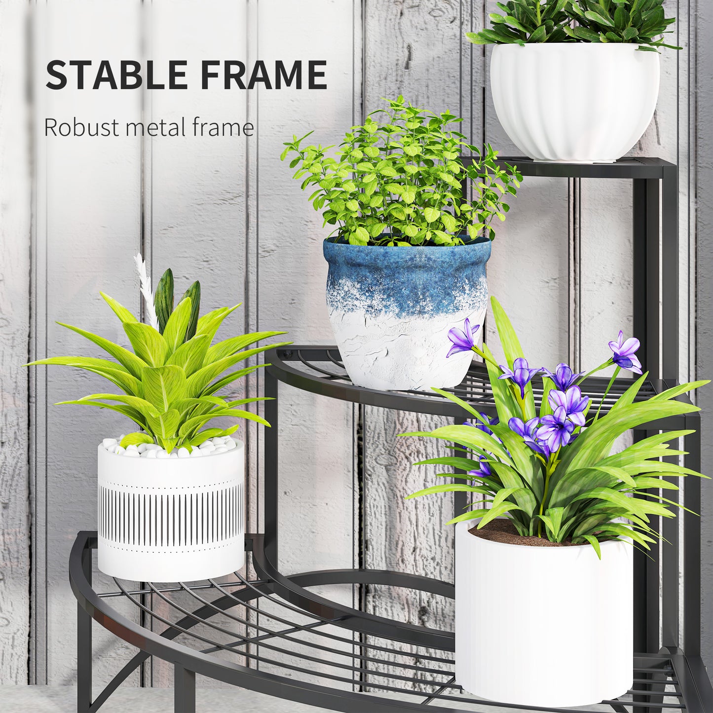 Outsunny Black Three Tier Corner Metal Plant Shelf Stand Rust Resistant Powder Coated Finish