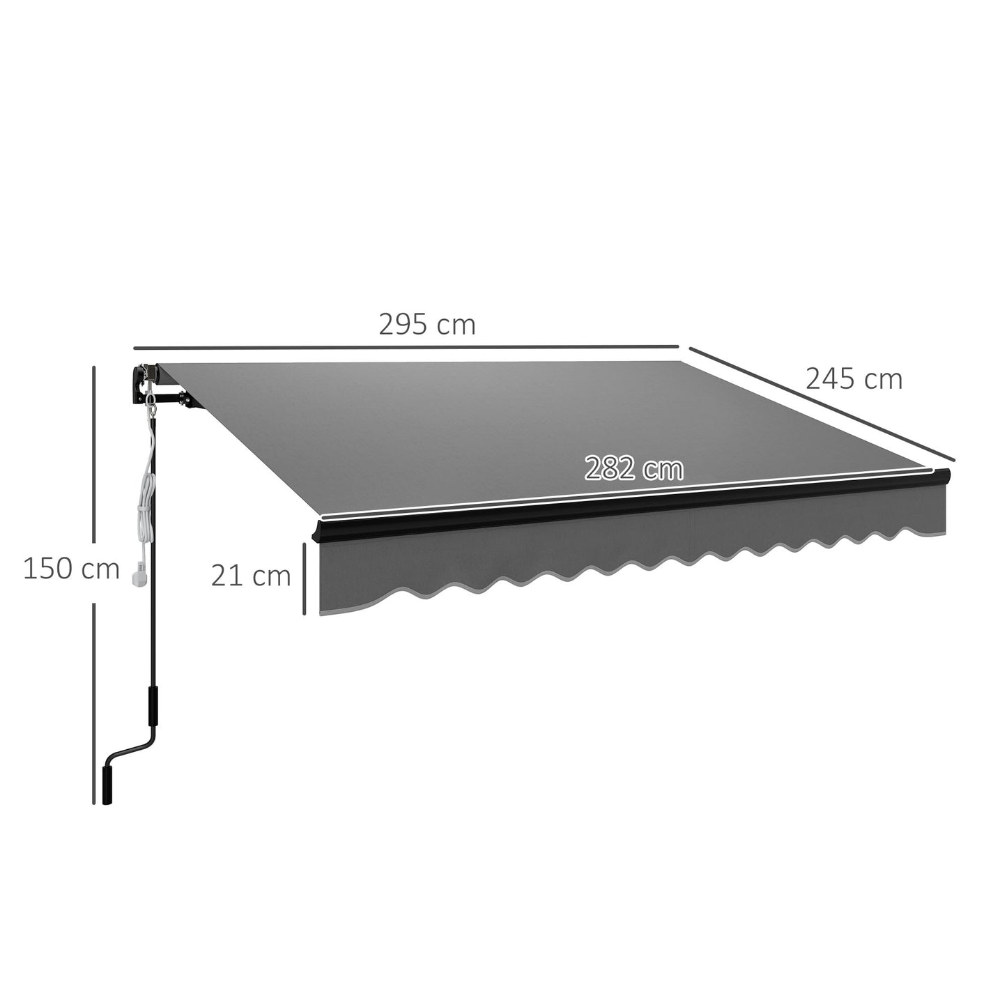 Outsunny 3x2.5m Electric Retractable Awning With LED Lights And Remote Aluminium Frame DIY UV50 Plus Canopy Dark Grey