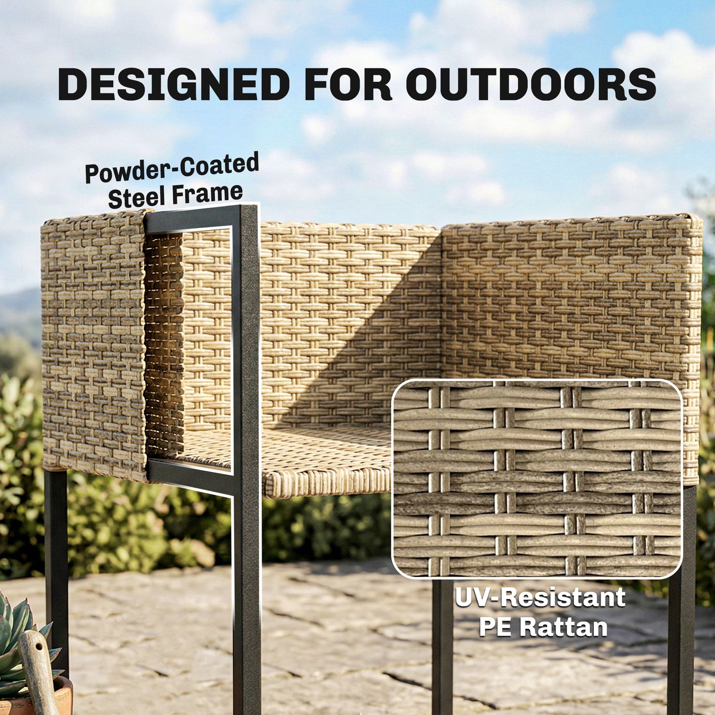 Outsunny 7 Piece Rattan Garden Furniture Set Dining Set With Wood Plastic Table And 6 Stackable Chairs Light Brown