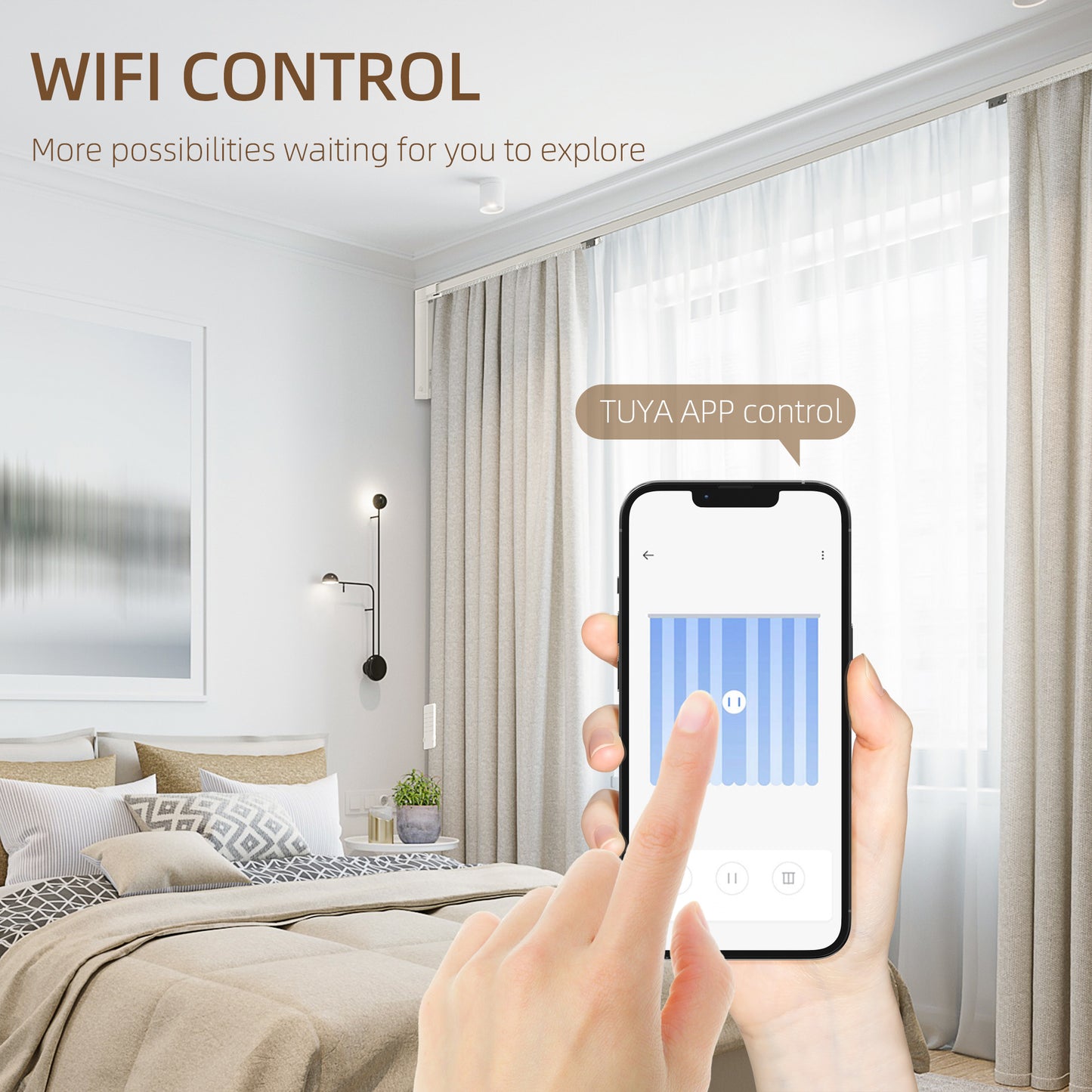 HOMCOM Smart Electric Curtain Track - 3.6m Remote & Voice Control with WiFi App, White - ALL4U RETAILER LTD