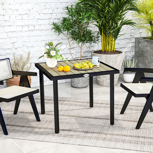 Outsunny Square Garden Dining Table With 54mm Parasol Hole Slatted Top Metal Frame Brown 86x86x71 cm