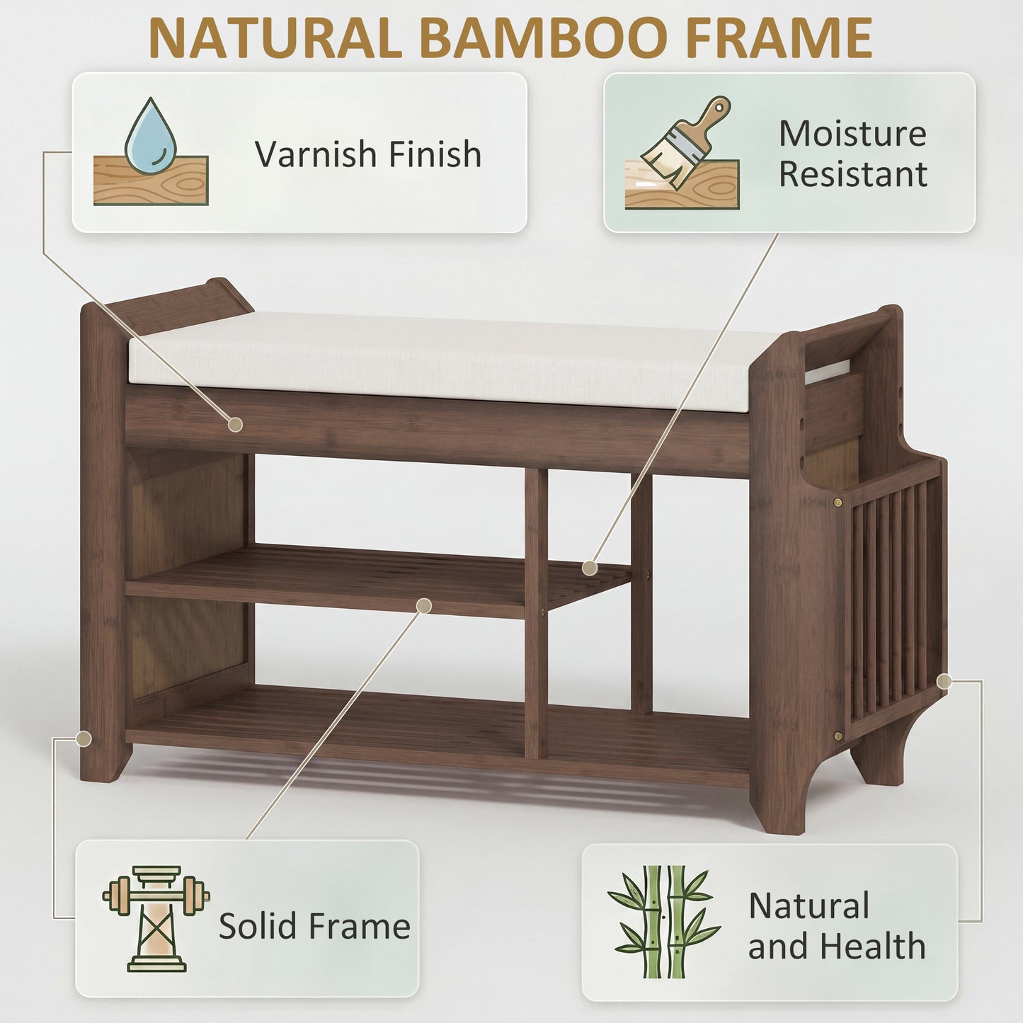 HOMCOM Shoe Bench 2 Tier Entryway Storage with Cushioned Seat 100x30x50 cm Dark Brown and Cream