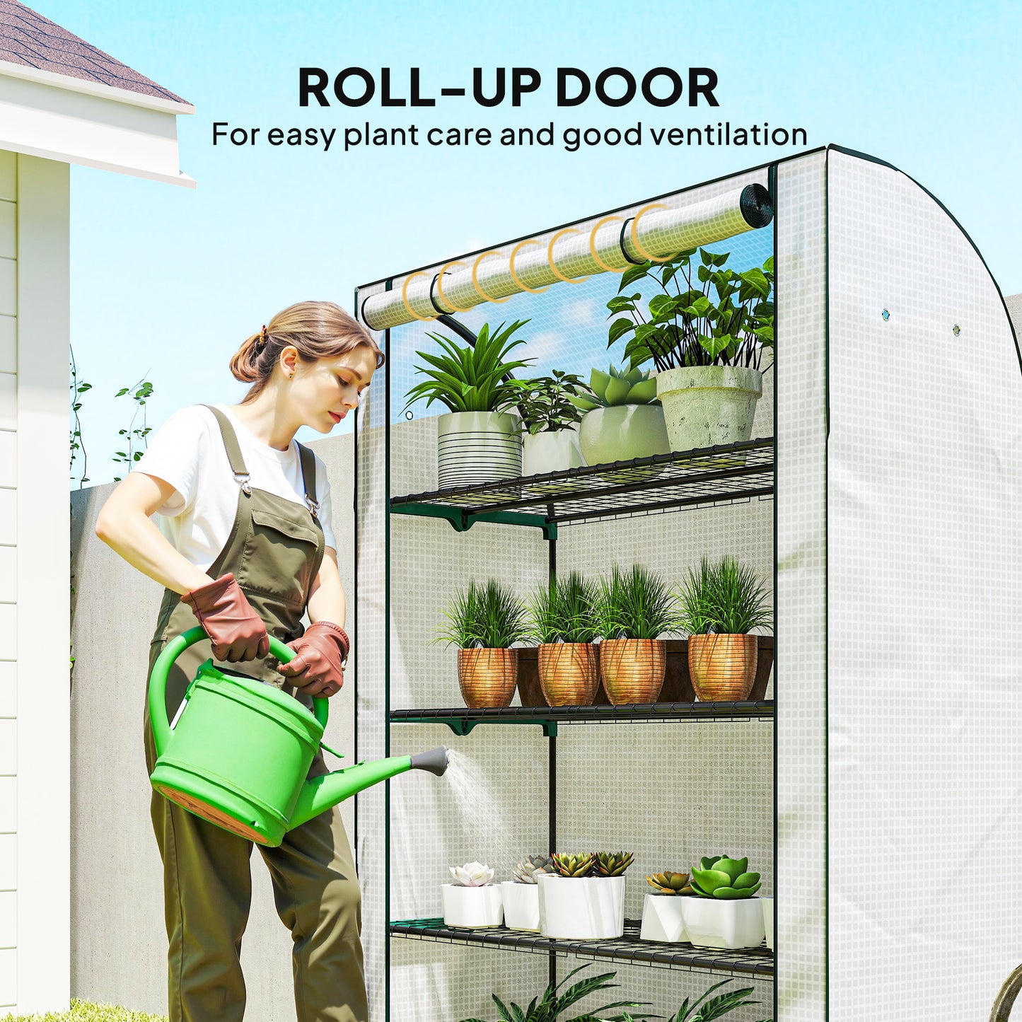 Outsunny Mini Greenhouse With Reinforced PE Cover Portable Indoor Outdoor With Roll Up Door 170x120x50 cm White