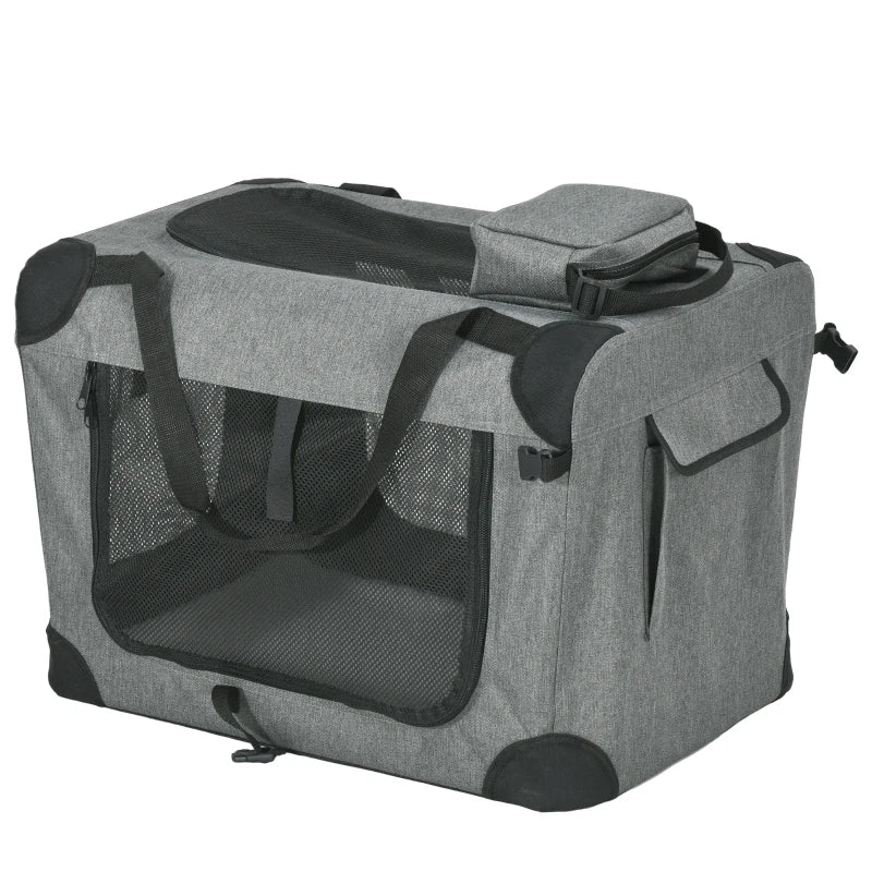 PawHut Grey Oxford Fabric Folding Pet Carrier Bag - Convenient and Portable Travel Solution for Pets