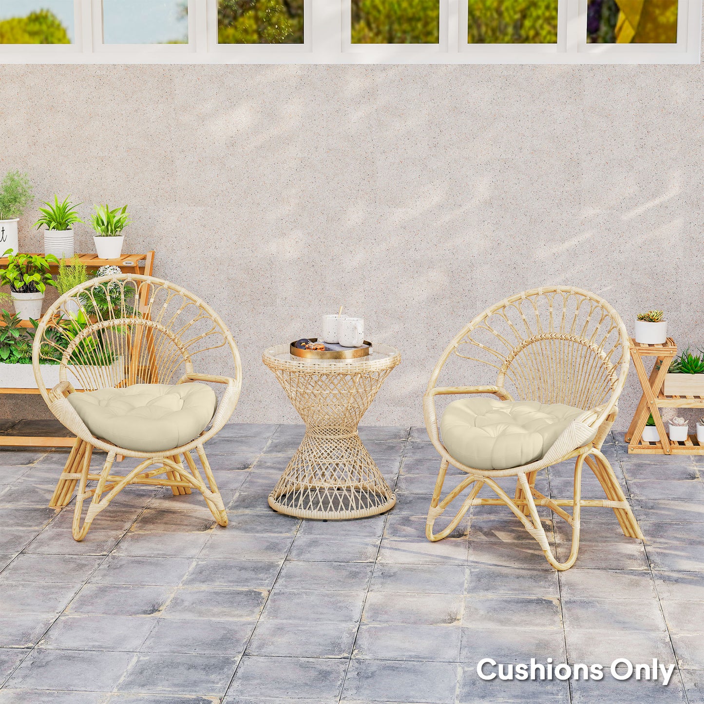 Outsunny Set of Two 60cm Outdoor Cushions Beige Splash Resistant UV Protected Cotton Filled Tufted