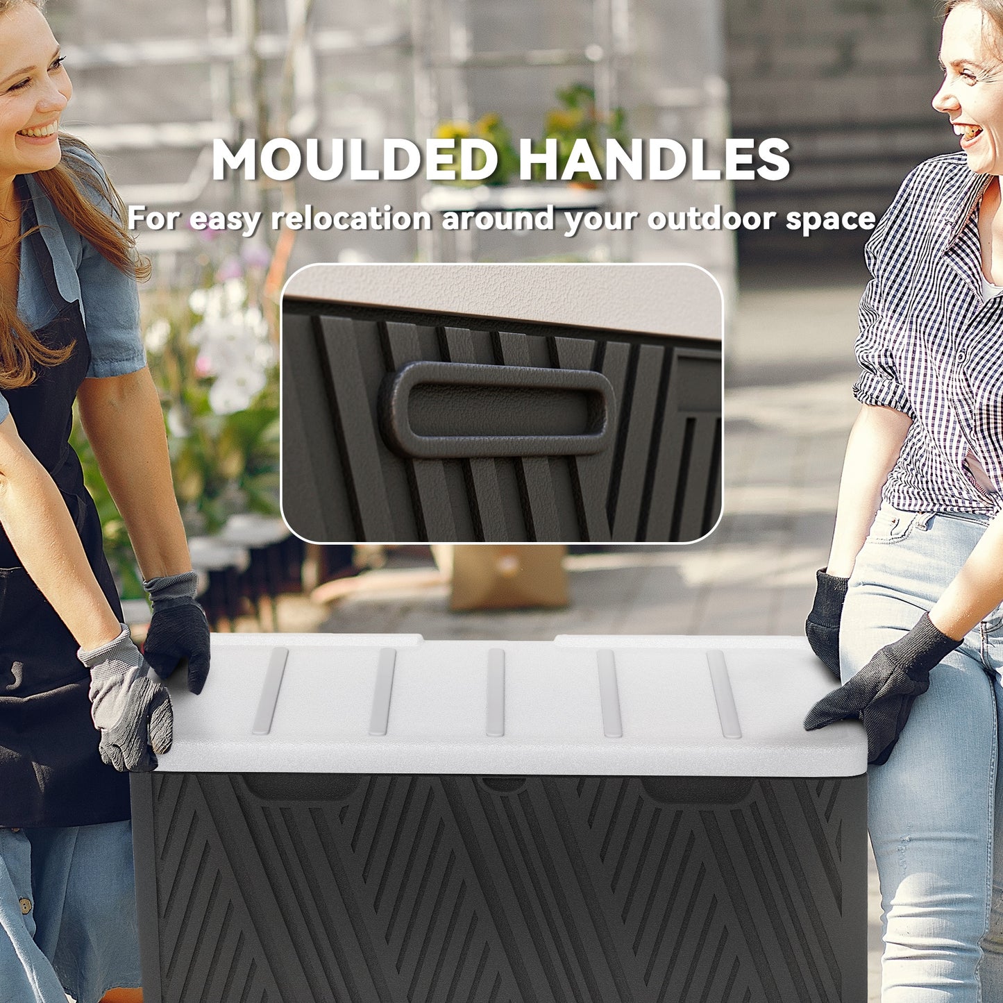 Outsunny 380L Waterproof Outdoor Storage Box With Lockable Lid Black For Garden Tools And Patio Supplies