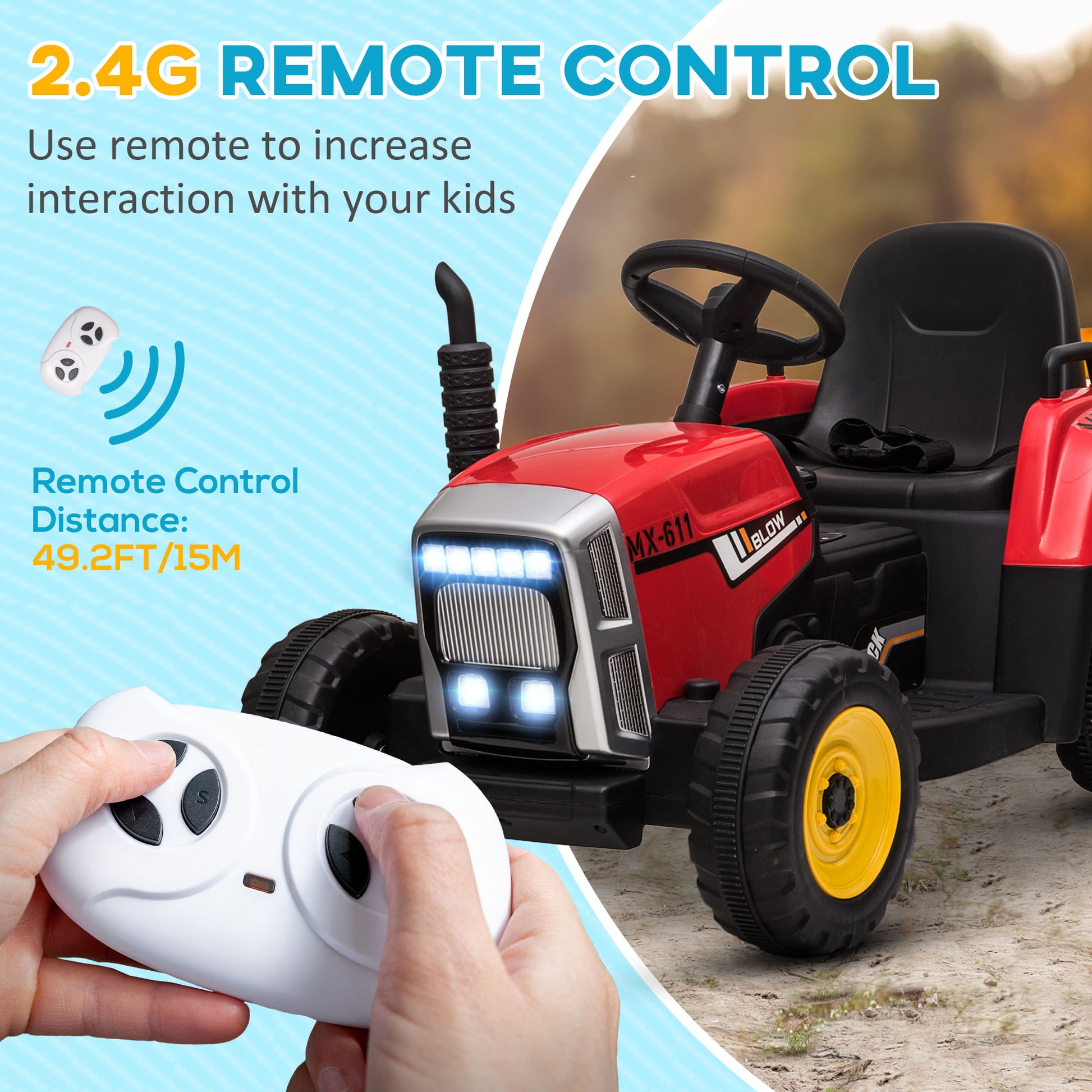 HOMCOM Electric Ride on Tractor with Detachable Trailer 12V Kids Battery Powered Electric Car Remote Control Music Start up Sound. - ALL4U RETAILER LTD