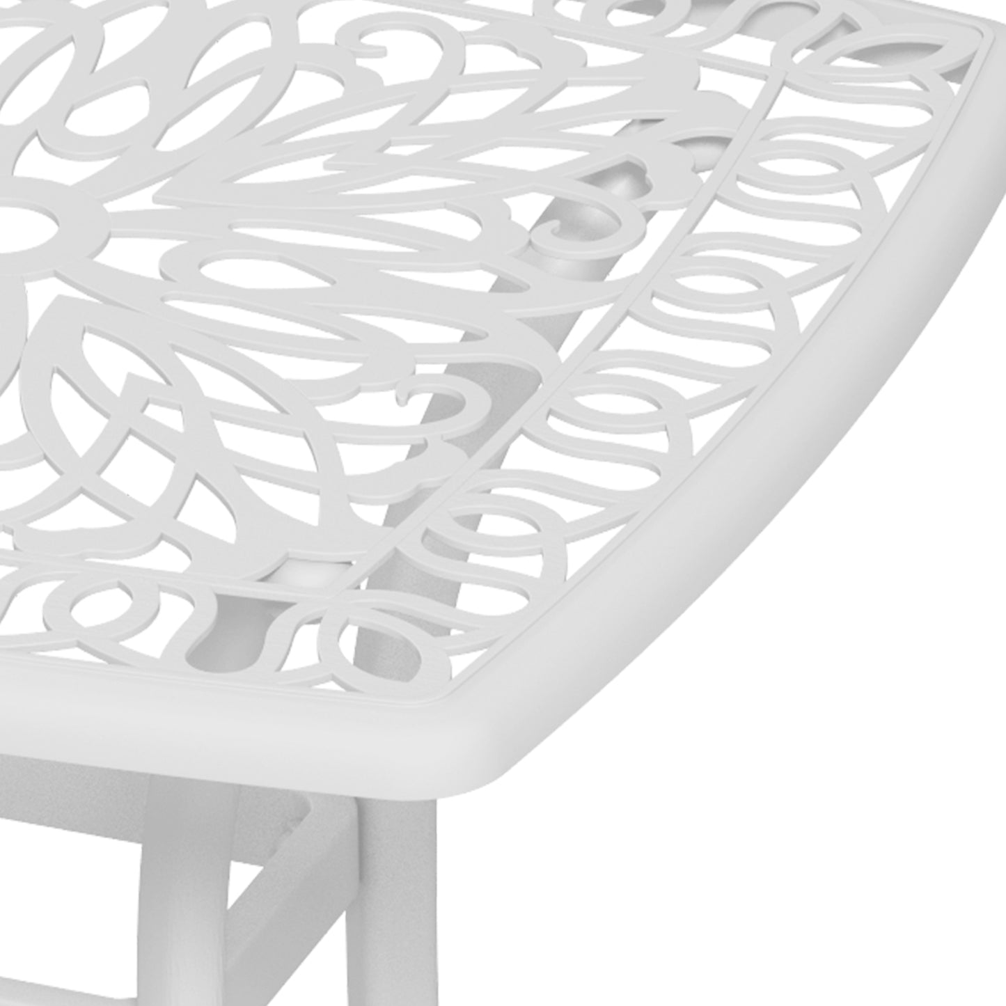 Outsunny Cast Aluminium Bistro Table With Floral Cutout Top And Umbrella Hole Outdoor Square Garden Side Table White